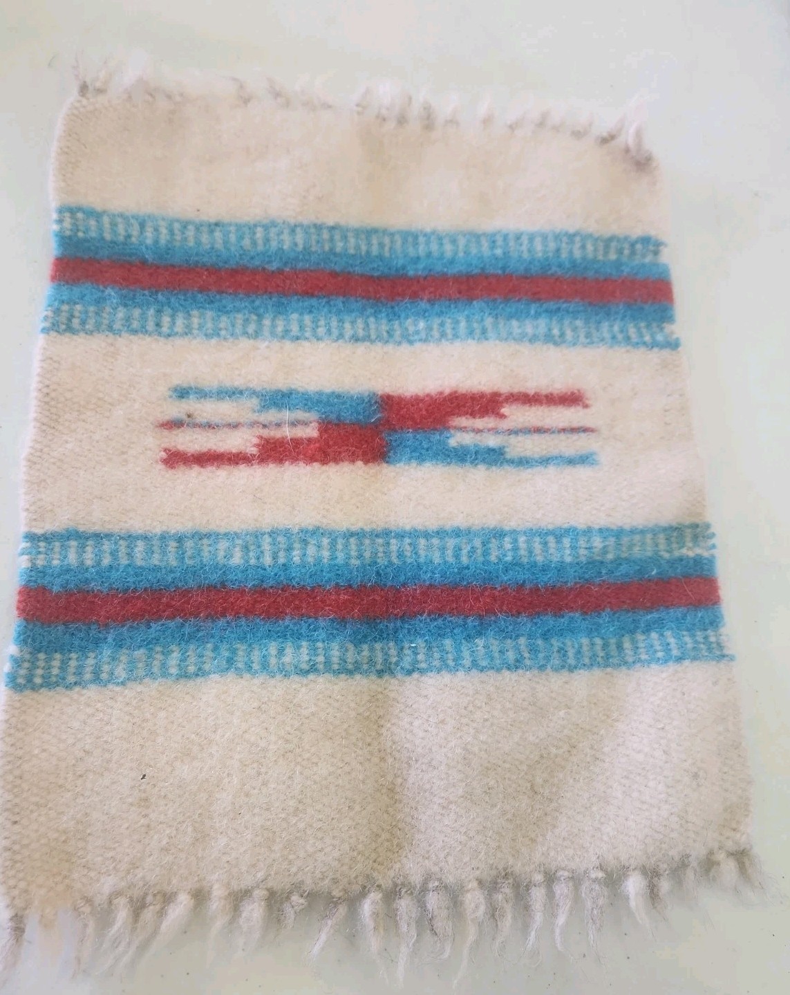 Vintage Southwestern Chimayo NM Wool Hand Woven Table Mat Rug  11x13\