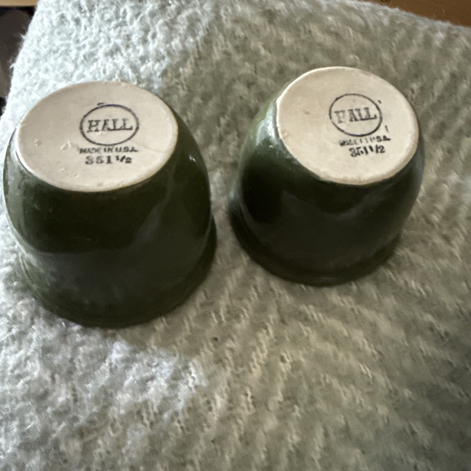 Vintage Hall China Forest Green Custard Cups Ramekin #351 ½ USA Pottery Set of 2 Vintage Hall China Forest Green Custard Cups Ramekin #351 ½ USA Pottery Set of 2