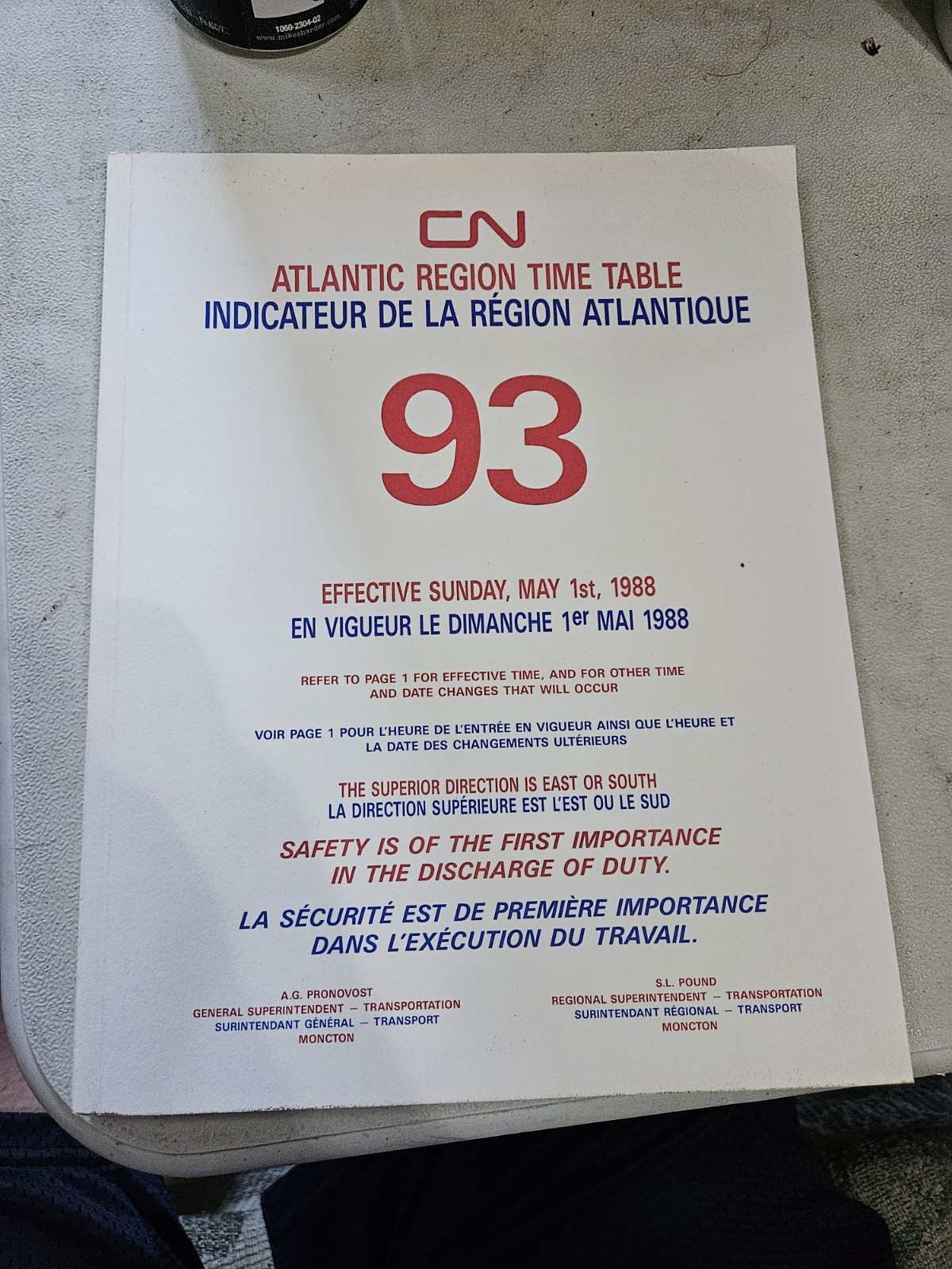 Canadian National Atlantic Region Timetable #93 (May 1, 1988)(Used)