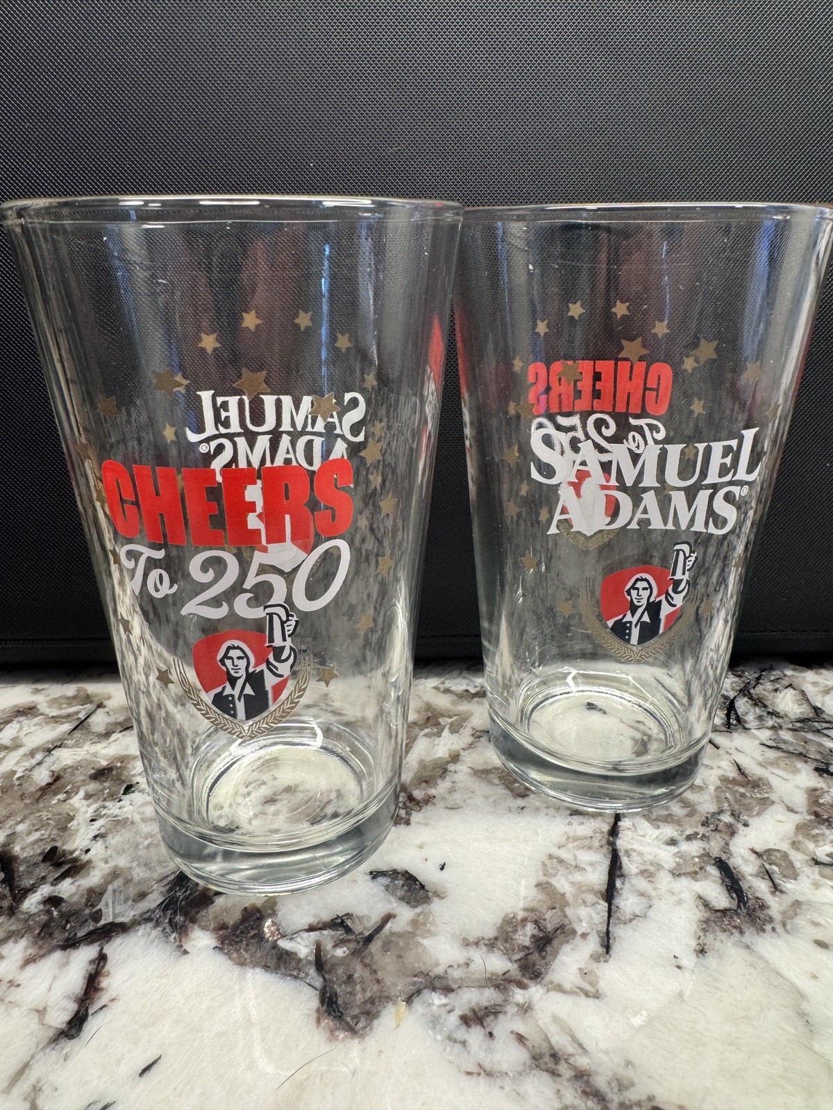Set o 2 Samuel Adams “Cheers to 250” Pint Beer Glasses Patriotic Limited Edition