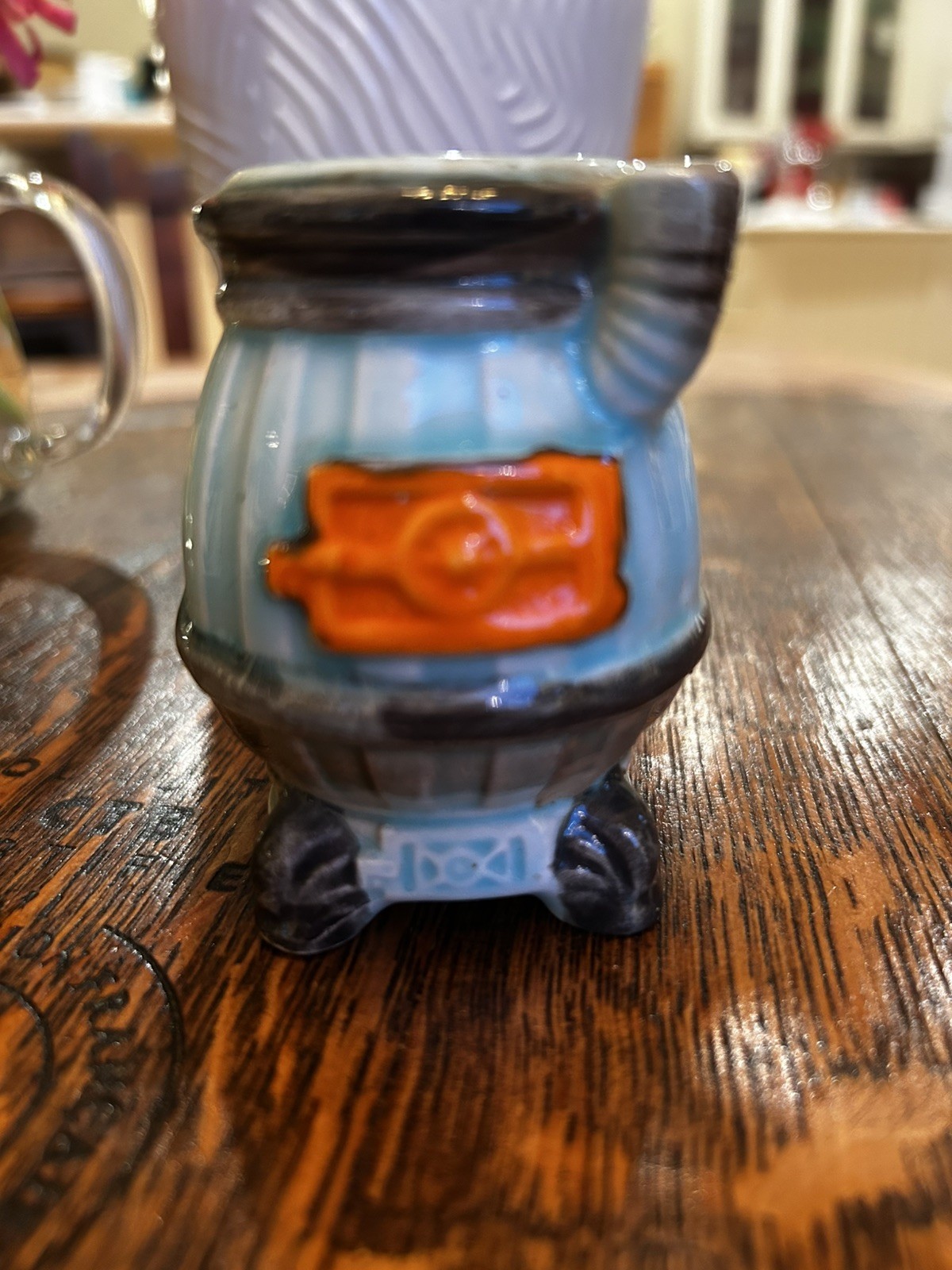 Vintage Norcrest Ceramic Blue Pot Belly Stove Toothpick Holder Vintage Norcrest Ceramic Blue Pot Belly Stove Toothpick Holder