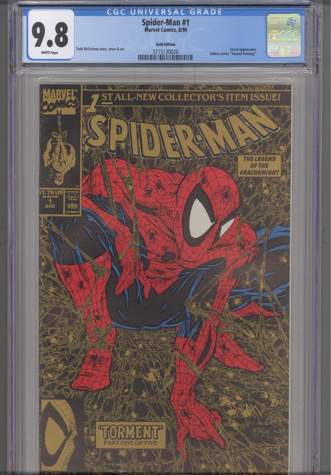 Spider-Man #1 CGC 9.8 1990 Marvel Comic McFarlane Cover Art & Story Gold Variant