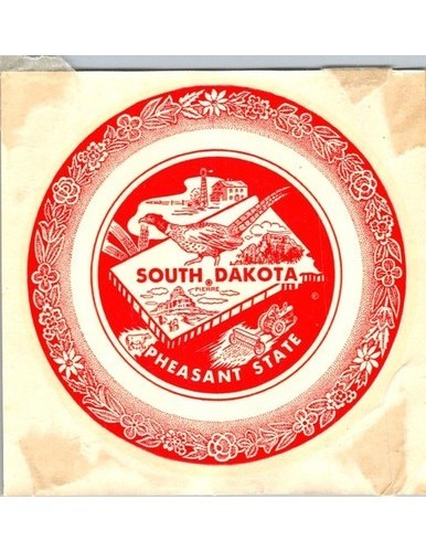 1951 South Dakota Motor Decal National Souvenir Pheasant State License Art 1951 South Dakota Motor Decal National Souvenir Pheasant State License Art