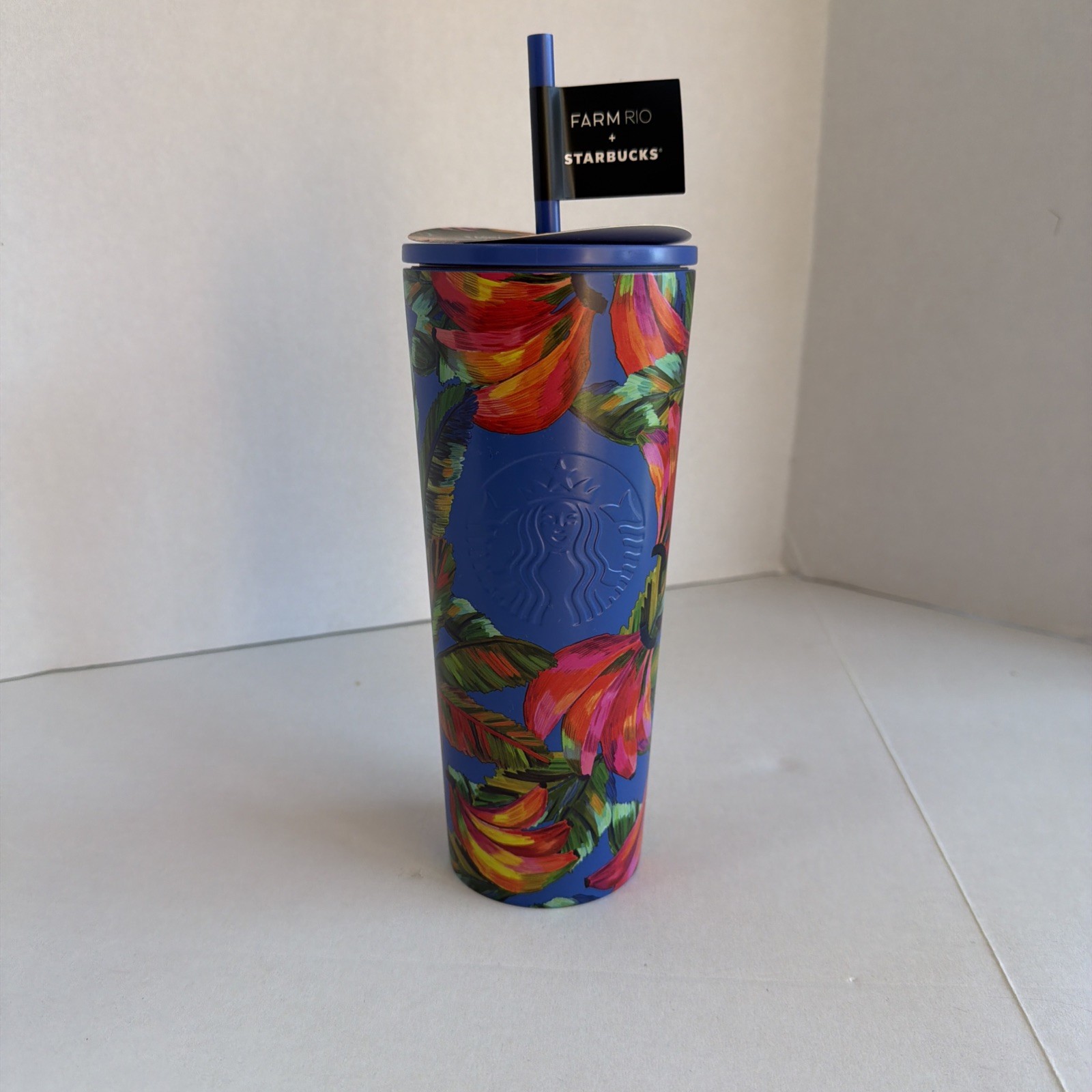 Starbucks x Farm Rio 24oz Tumbler Cup Blue Tropical Flowers Limited Edition