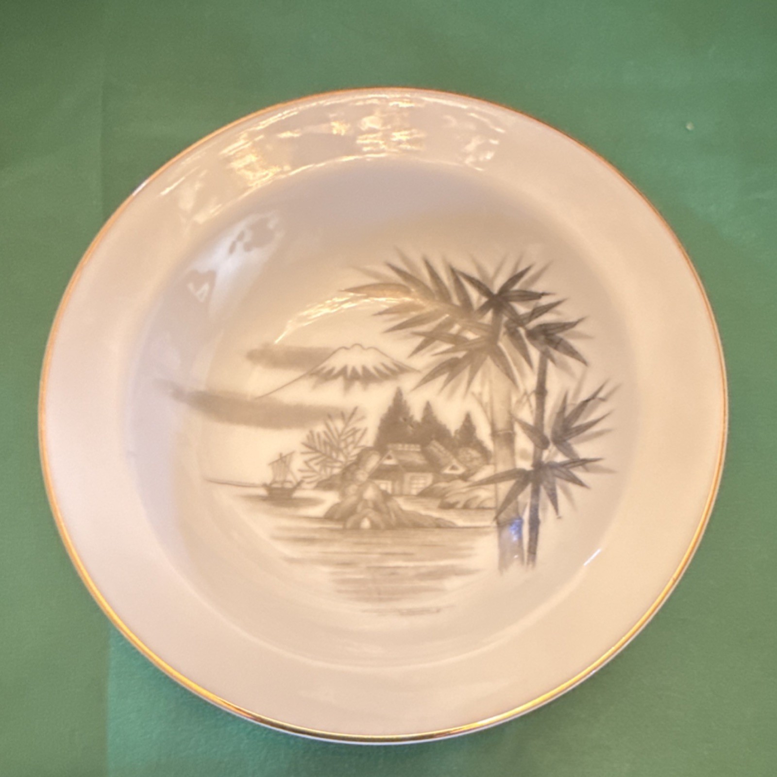Kutani Handpainted Japanese Bowl Traditional Landscape Scene Gold Rim