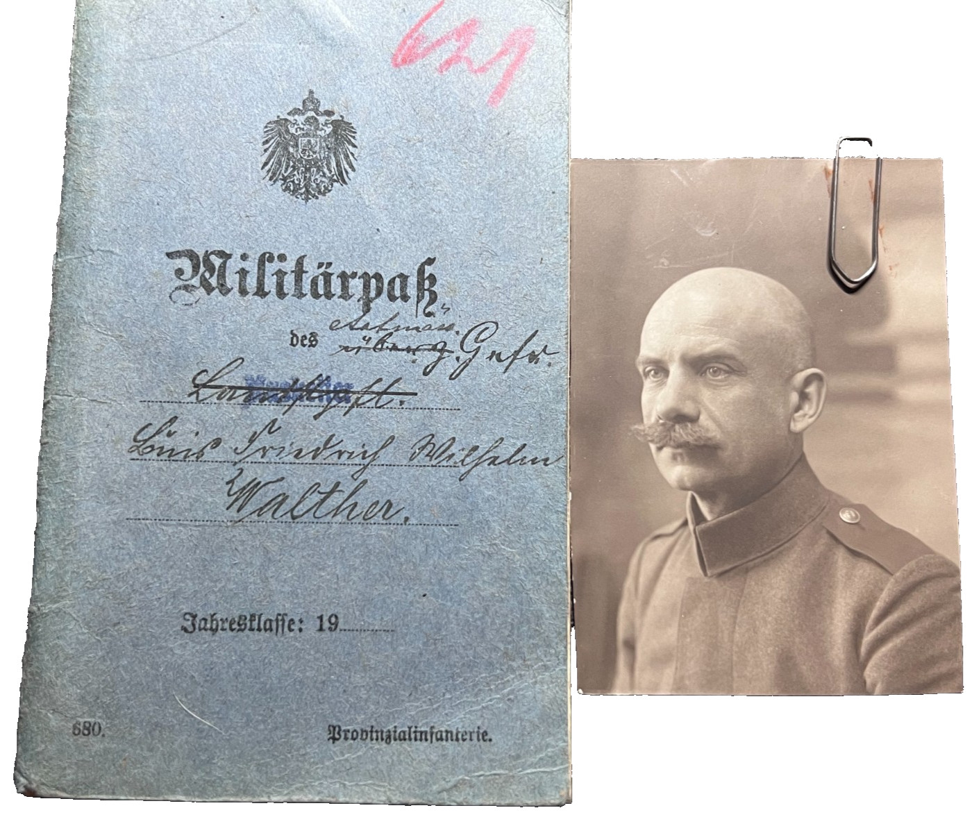 WWI Imperial German Army Military Pass w Photo LUIS WALTHER POW Guard Crossen