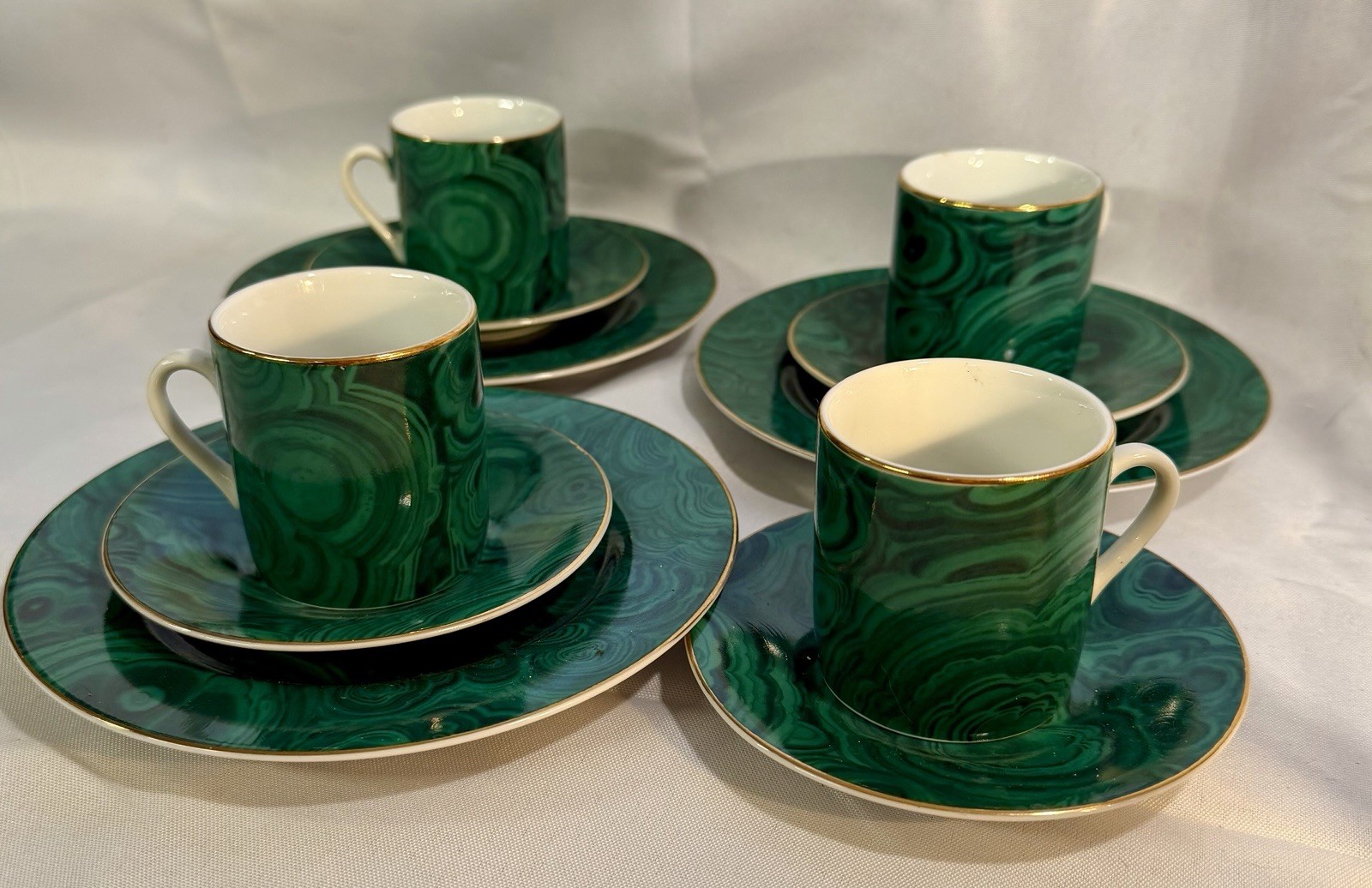 11 PC NEIMAN MARCUS MALACHITE DEMITASSE ESPRESSO CUP SAUCER PLATE SET JAPAN