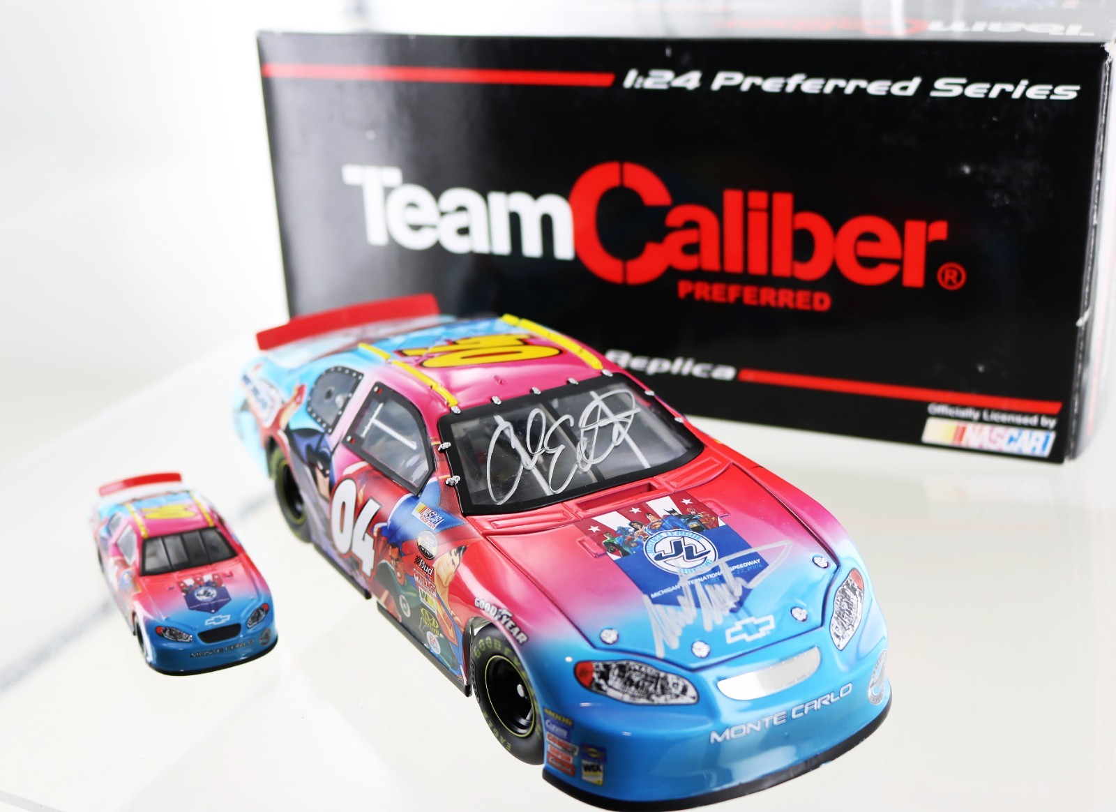 Carl Edwards and Mark Martin signed this Team Caliber Justice League 04 Chevy