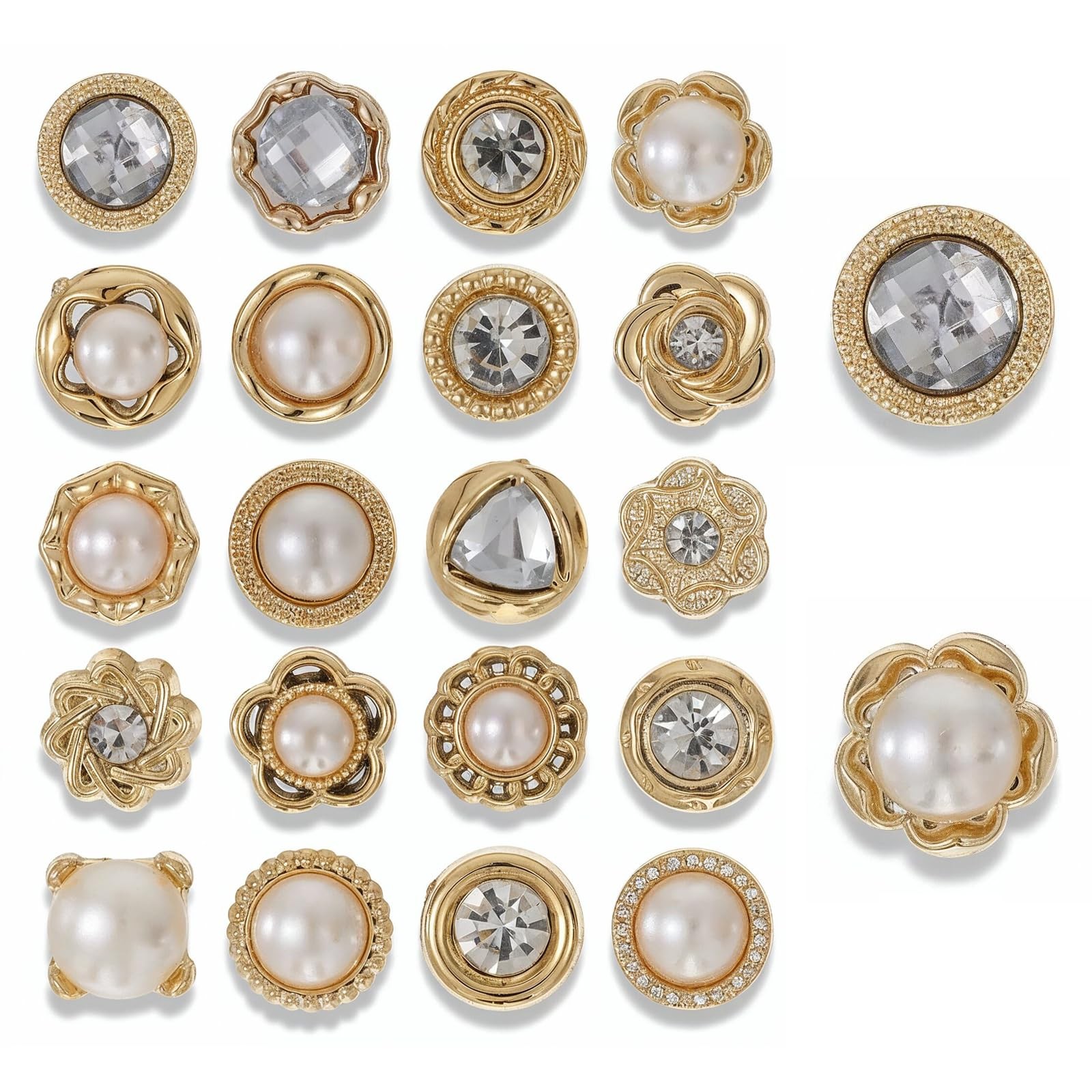 20 PCS Women Shirt Brooch Buttons, Removable 0.4 inch, Gold and White