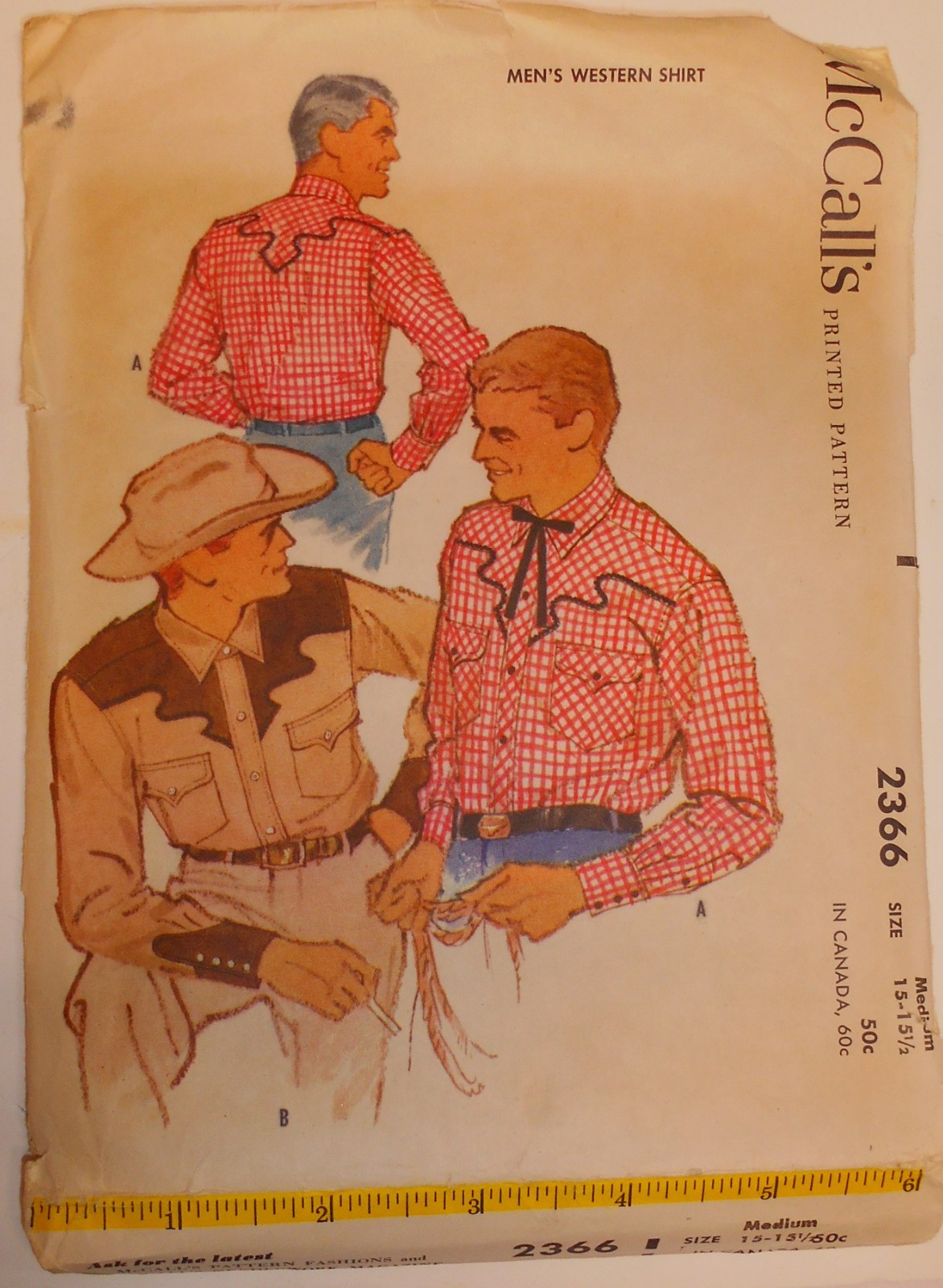 FF Vintage McCall\'s Pattern #2366 Mens Western Shirts Size Medium 15-15 1/2\' UC