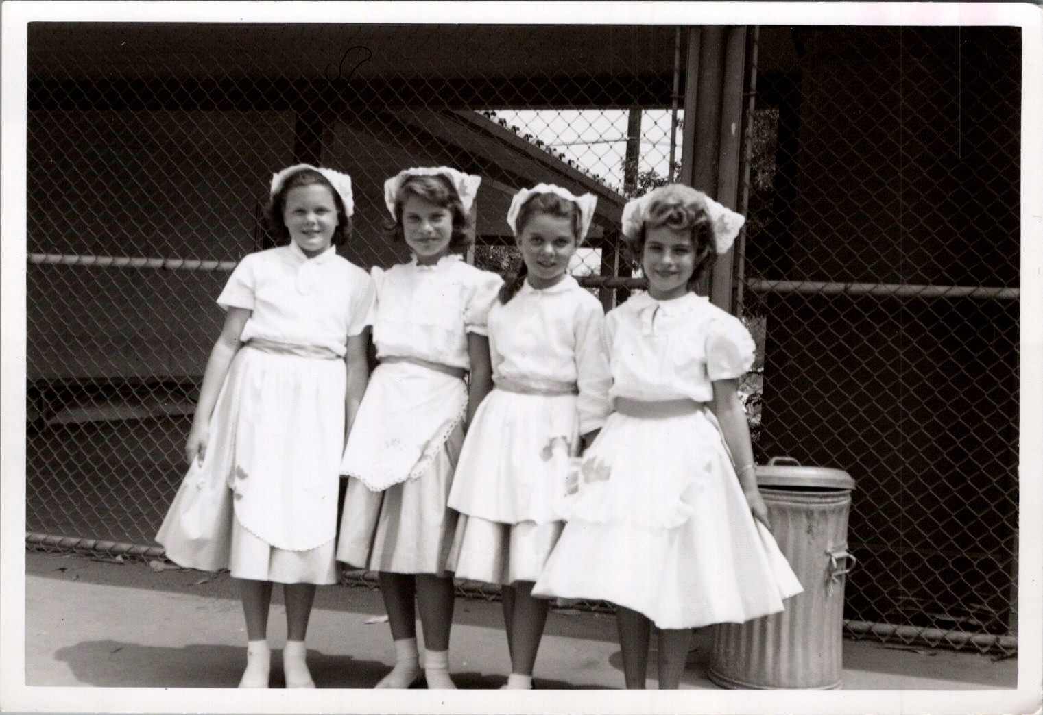 Girls White Uniforms & Caps School Play Photograph 1950s Americana Apron