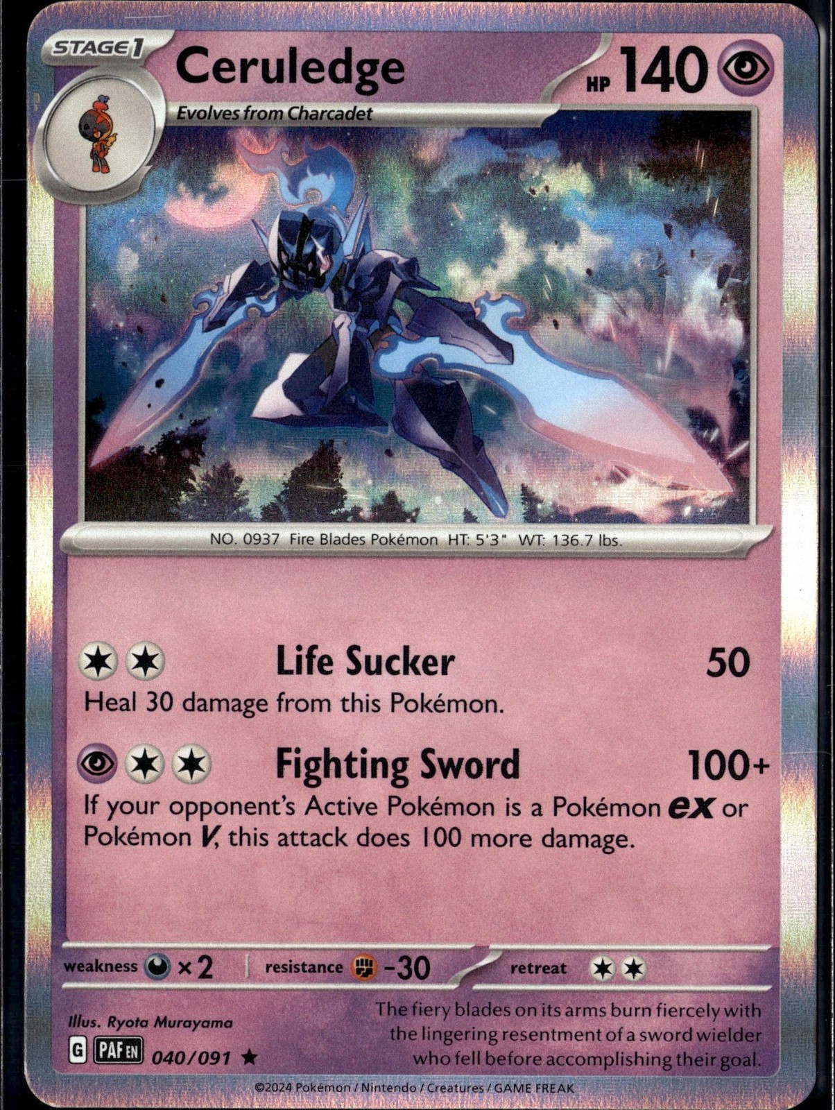Pokemon Ceruledge 40/91 Paldean Fates Rare Reverse Holo NM TCG