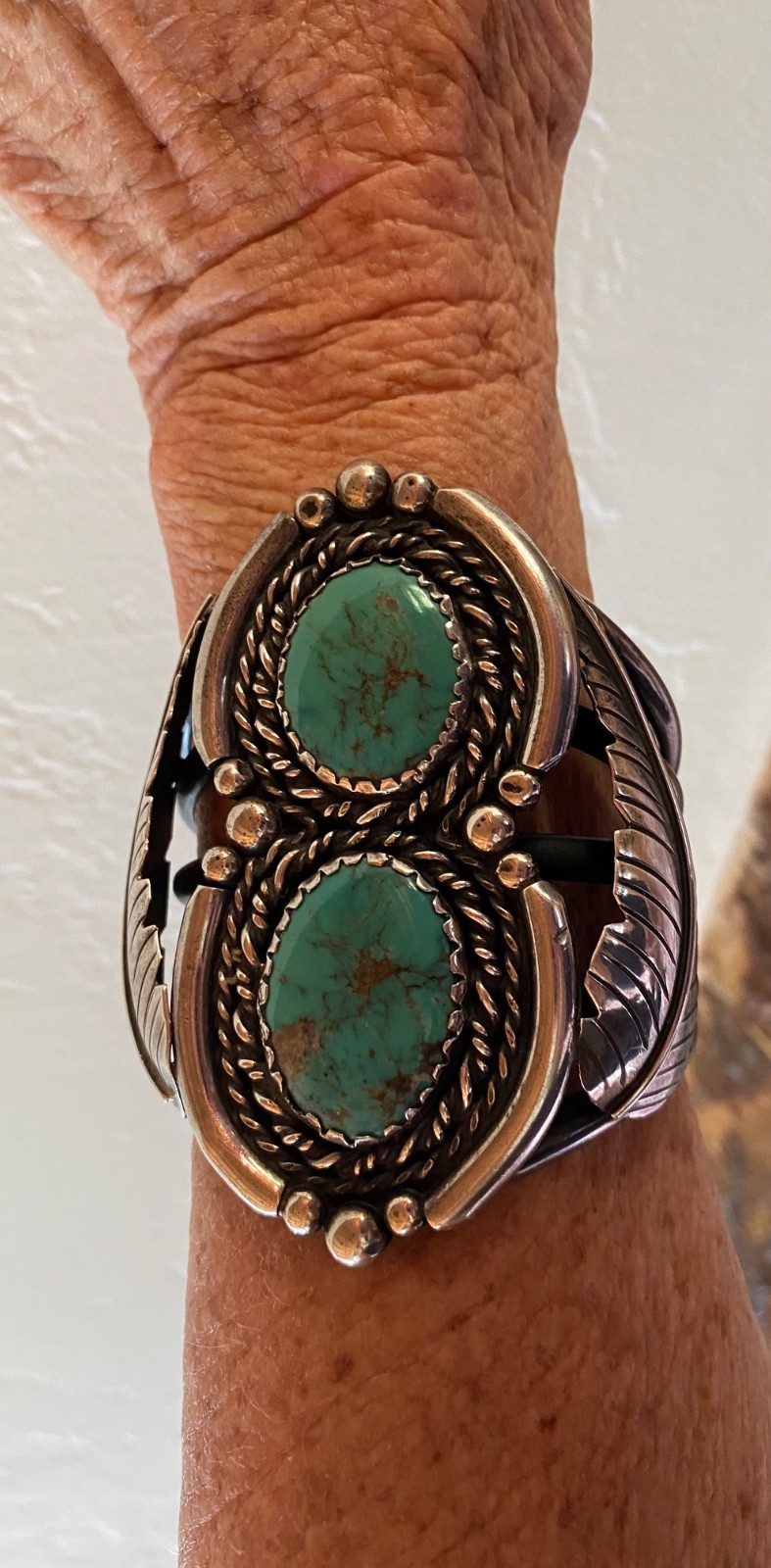 Large Old Pawn Bracelet Amazing Cerrillos Turquoise -1950's