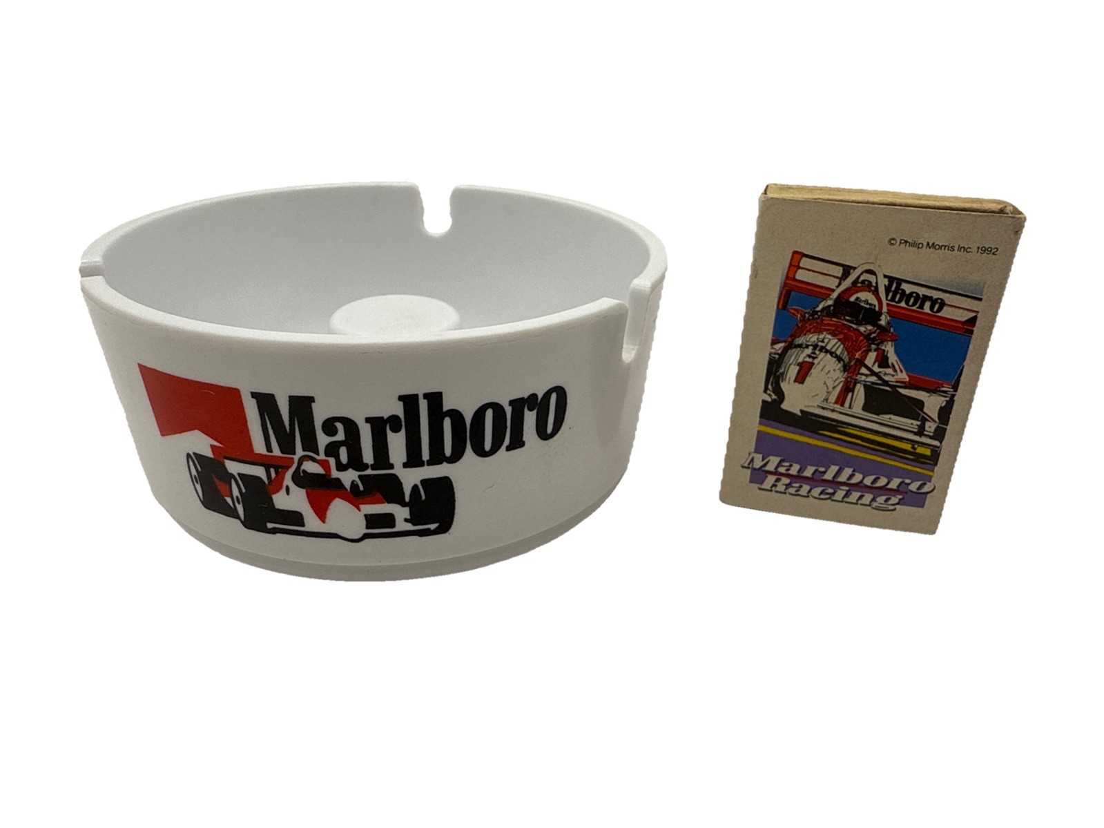 Vtg 1992 Marlboro Racing Ashtray & Indy Car Match Box - Super Rare