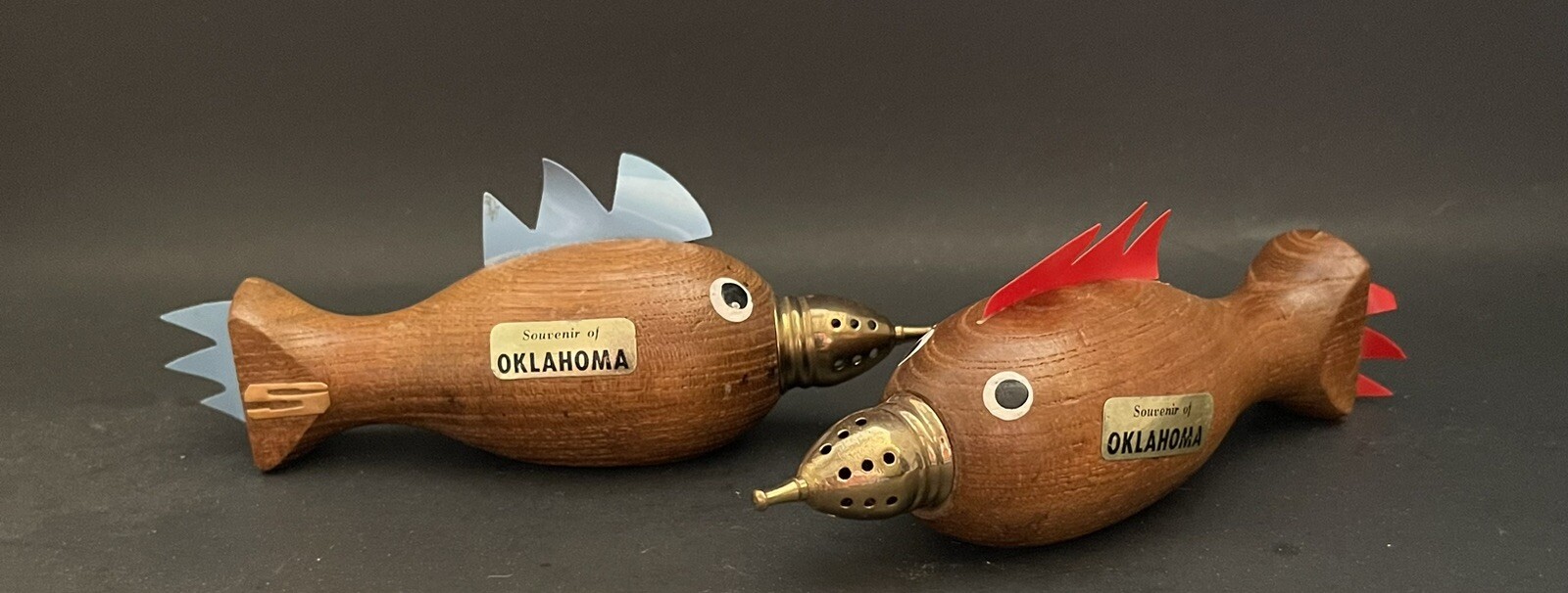 Lugene’s Oklahoma Souvenir Wooded Fish Salt and Pepper Shakers