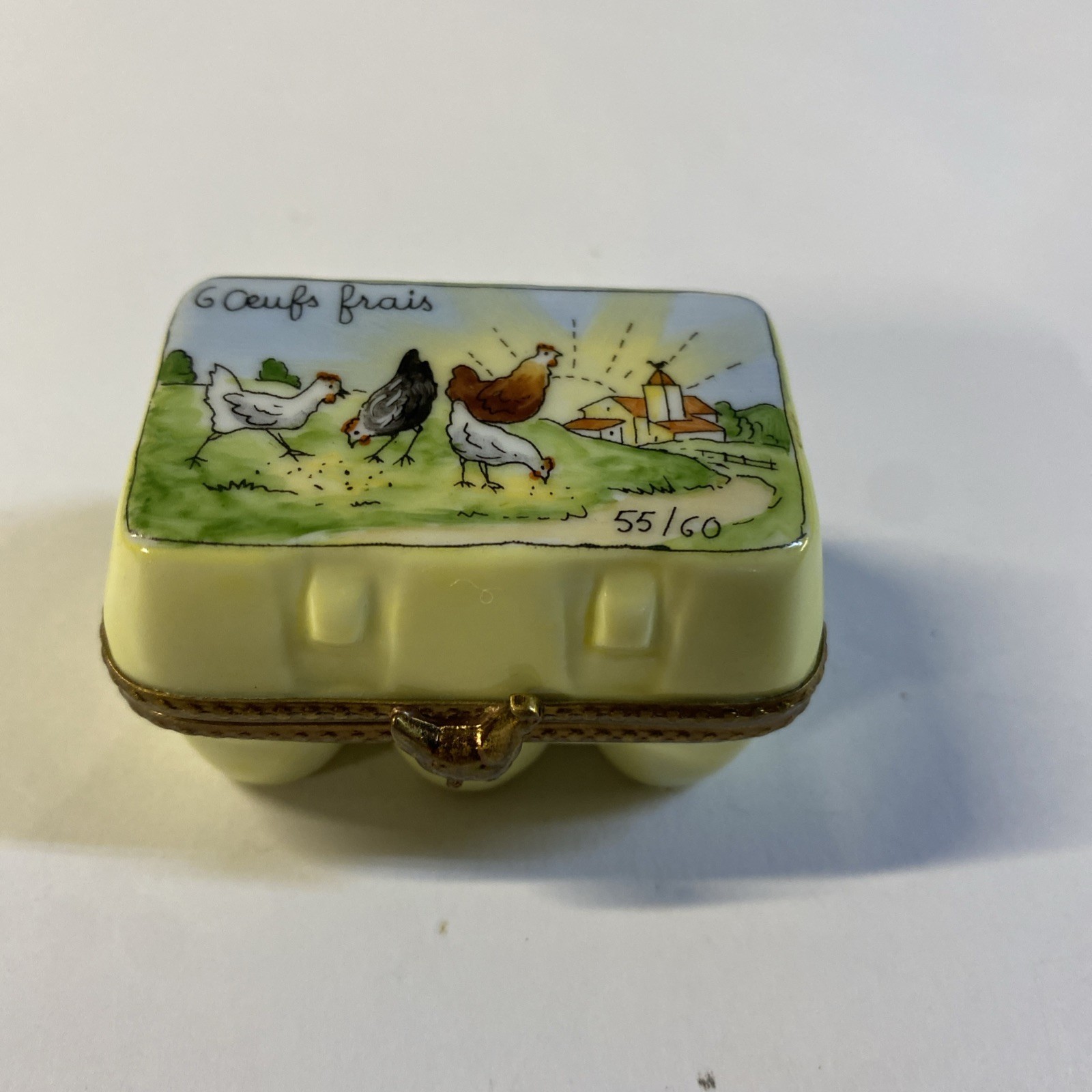 Vintage Rochard Limoges Porcelain Egg Carton with 6 Porcelain Eggs Peint Mein