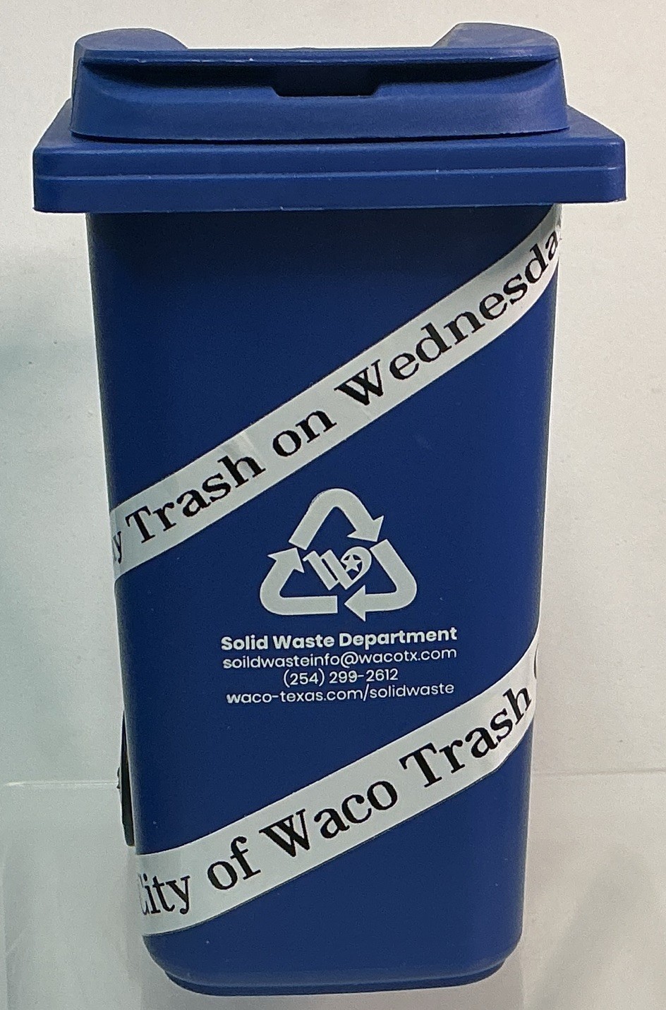 City of Waco Texas Mini Blue Trash Can Replica Solid Waste Promotional Garbage