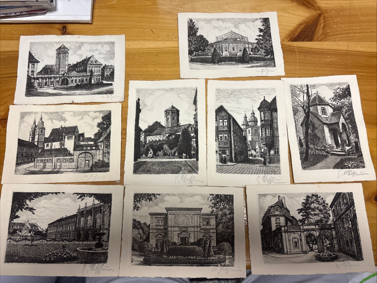 Set of 9 Bayreuth Signed Original Etchings Handabzug Gebrüder Born Postcards