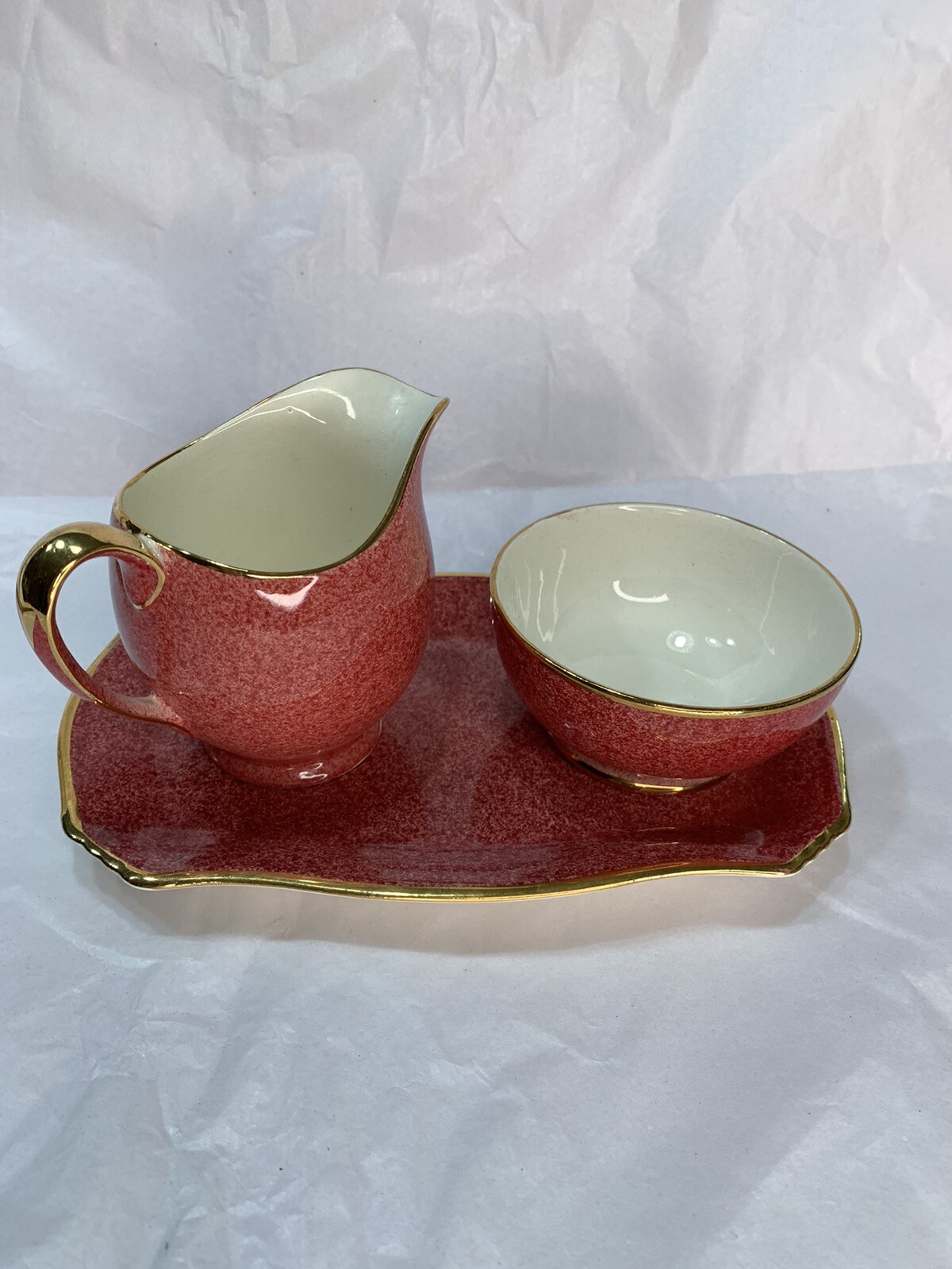 Vtg Royal Winton Grimwade Pink Cream Sugar Under Plate Kitchen Chic Grandma Core