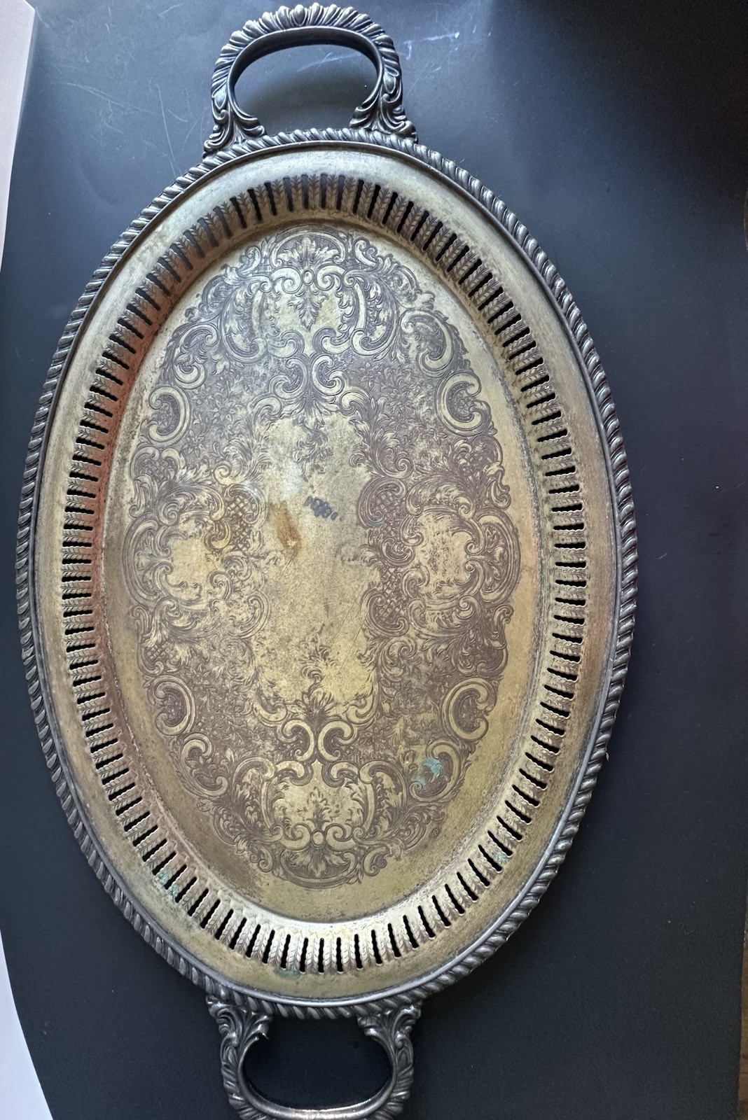 Vintage Gotham Silver on Copper Handled Large Serving Tray Silverplate Holloware