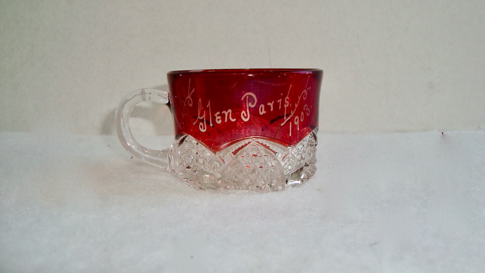 1903 RUBY FLASH SOUVENIR MUG ~ GLEN PARIS FURNITURE PONCA CITY OK