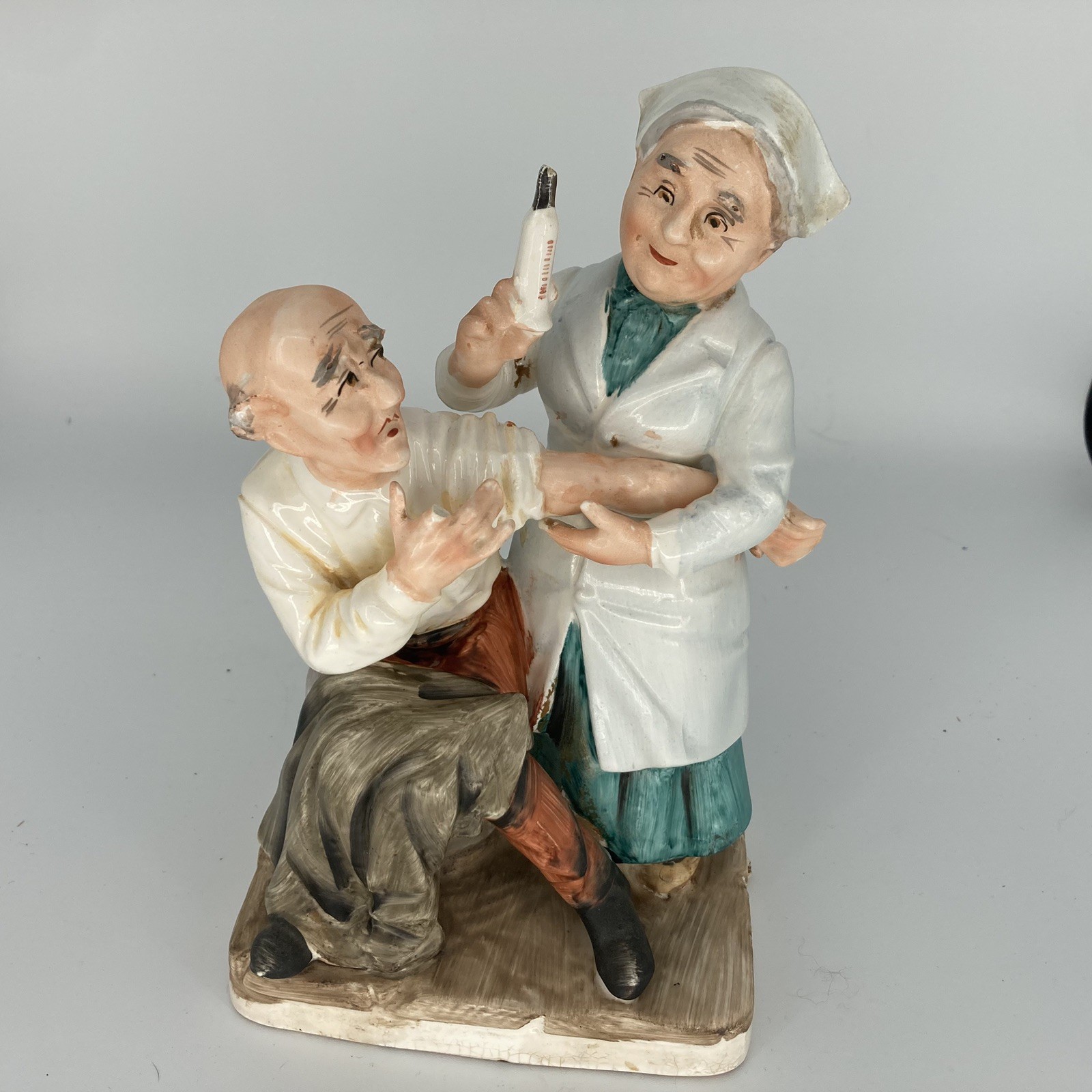 1970s Norleans Figurine - Nurse Giving Man a Shot Made in Japan READ