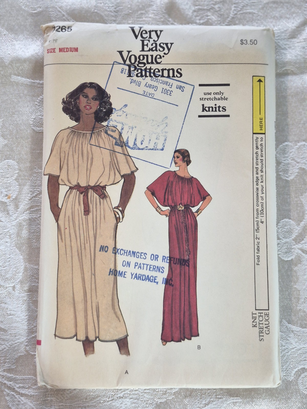 Vtg 70s Vogue 7265 Boho Blouson Maxi Dress Sewing Pattern Medium Dolman Sleeve M