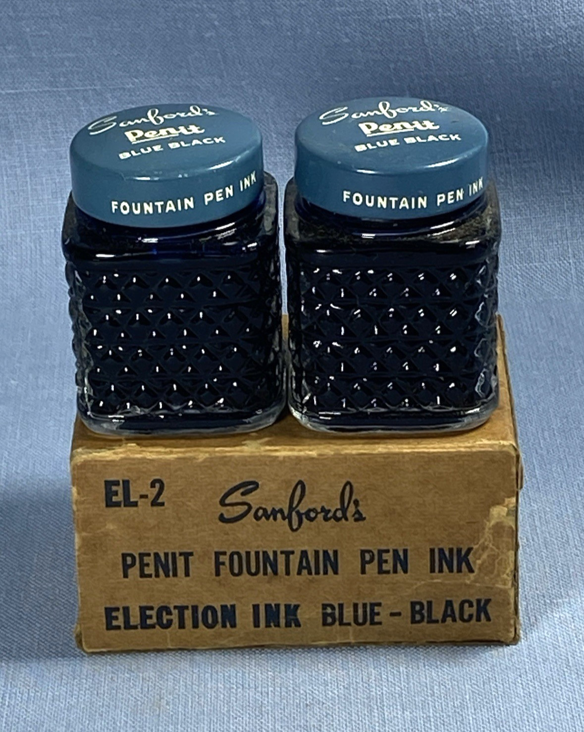 Sanfords Penit Fountain Pen Election Ink Blue Black w/ Original Box Mostly Full