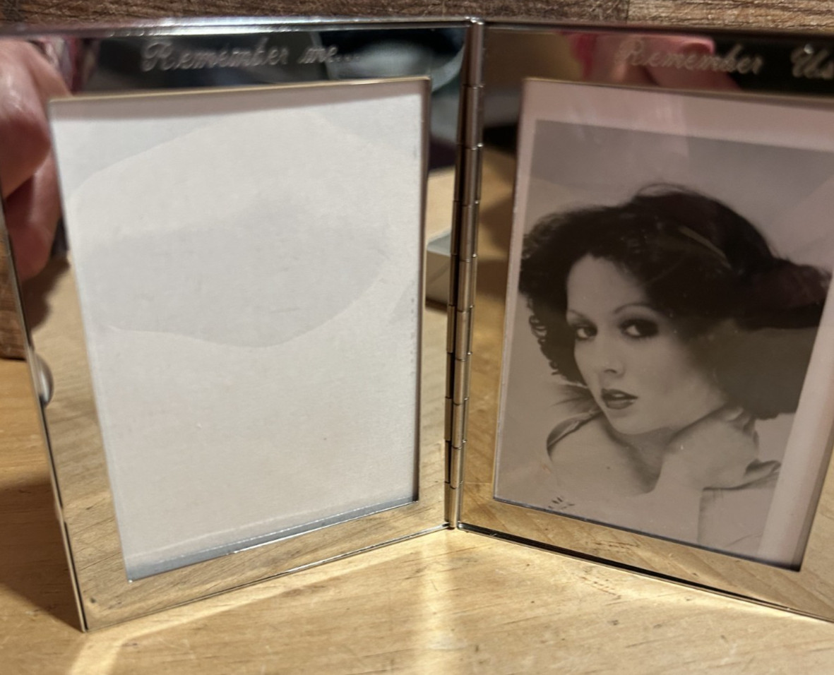 Leonard Silver tone plated?  small double frame picture with engraving mfg photo
