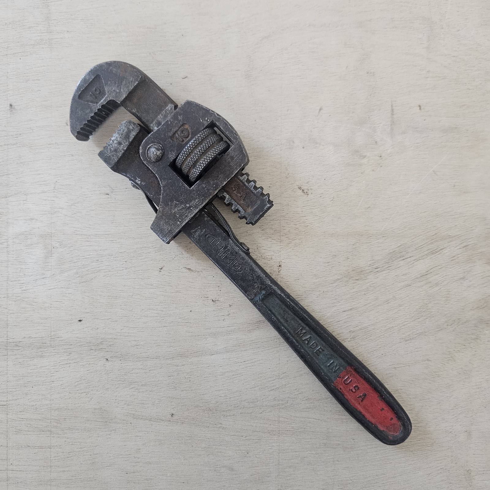 Vintage Trimo 10” Adjustable Pipe Wrench - Trimont Mfg. Co. Made In USA 
