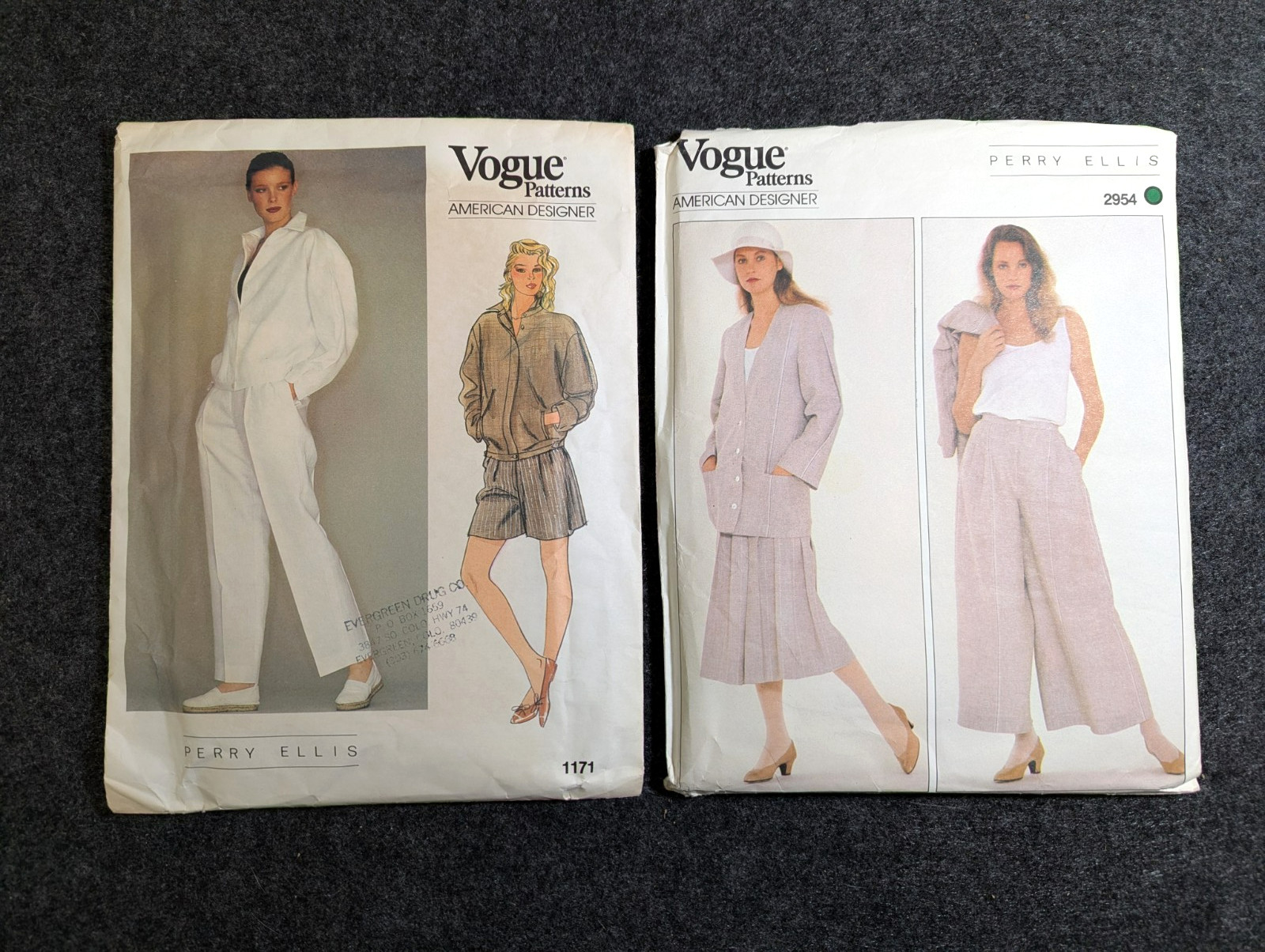 Rare Lot of 2 80\'s VTG Women\'s Vogue Perry Ellis Jacket/Pants/Top Patterns, Sz12