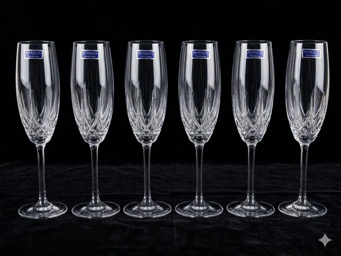 6 Marquis Waterford Atria Crystal Champagne Toasting Flute Glasses 9.5\