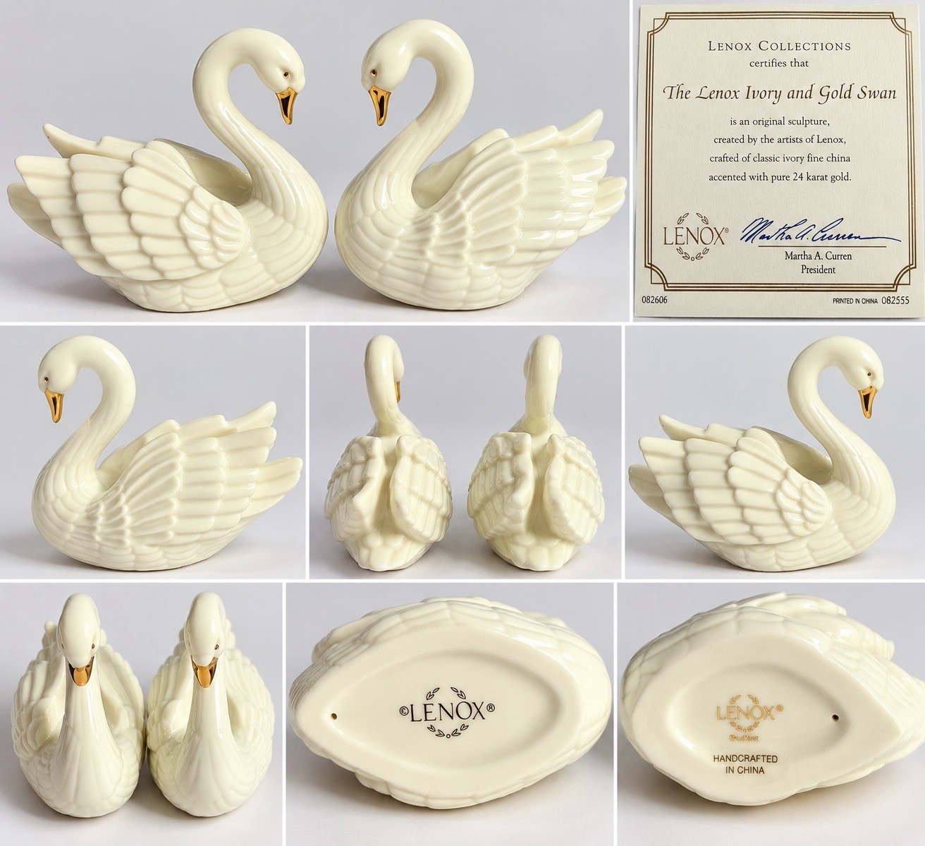 Lenox Swan Pair Gold Beak Vintage Wedding Cake Topper or Place Card Holder Set