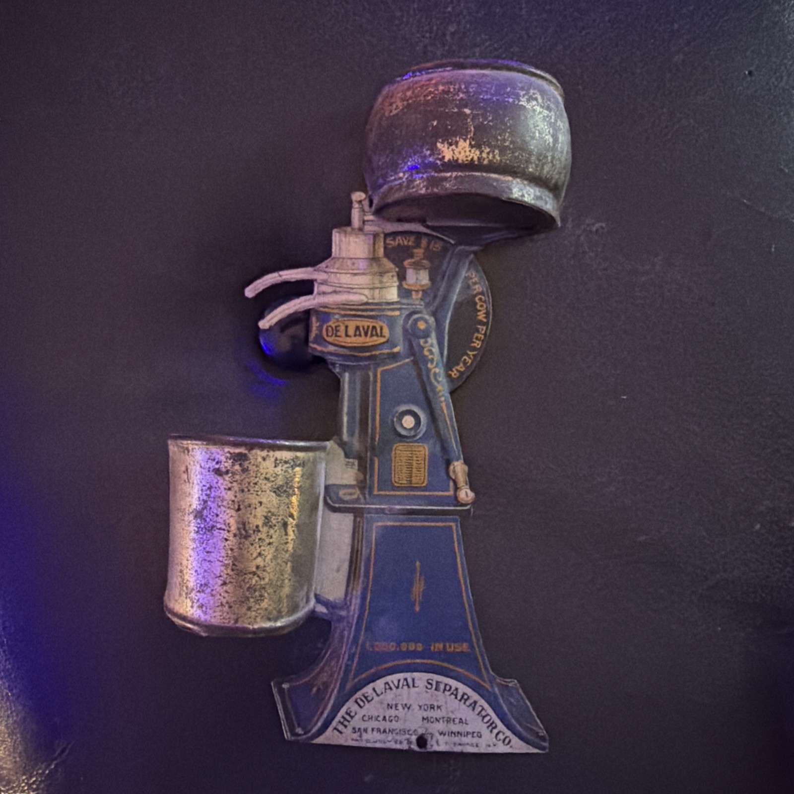 1908 De Laval Cream Separator Antique Advertising Tin Match Holder, 6.25\