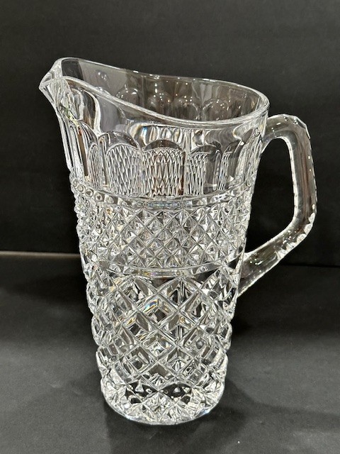 Brilliant Lead Crystal Pitcher 9.75” Tall Diamond Cut Pattern