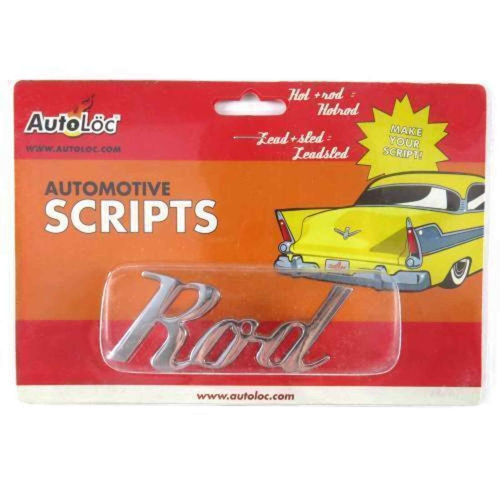 AutoLoc Rod Script Emblem Universal Chrome Vintage Style BWSROD Hot Rod Custom