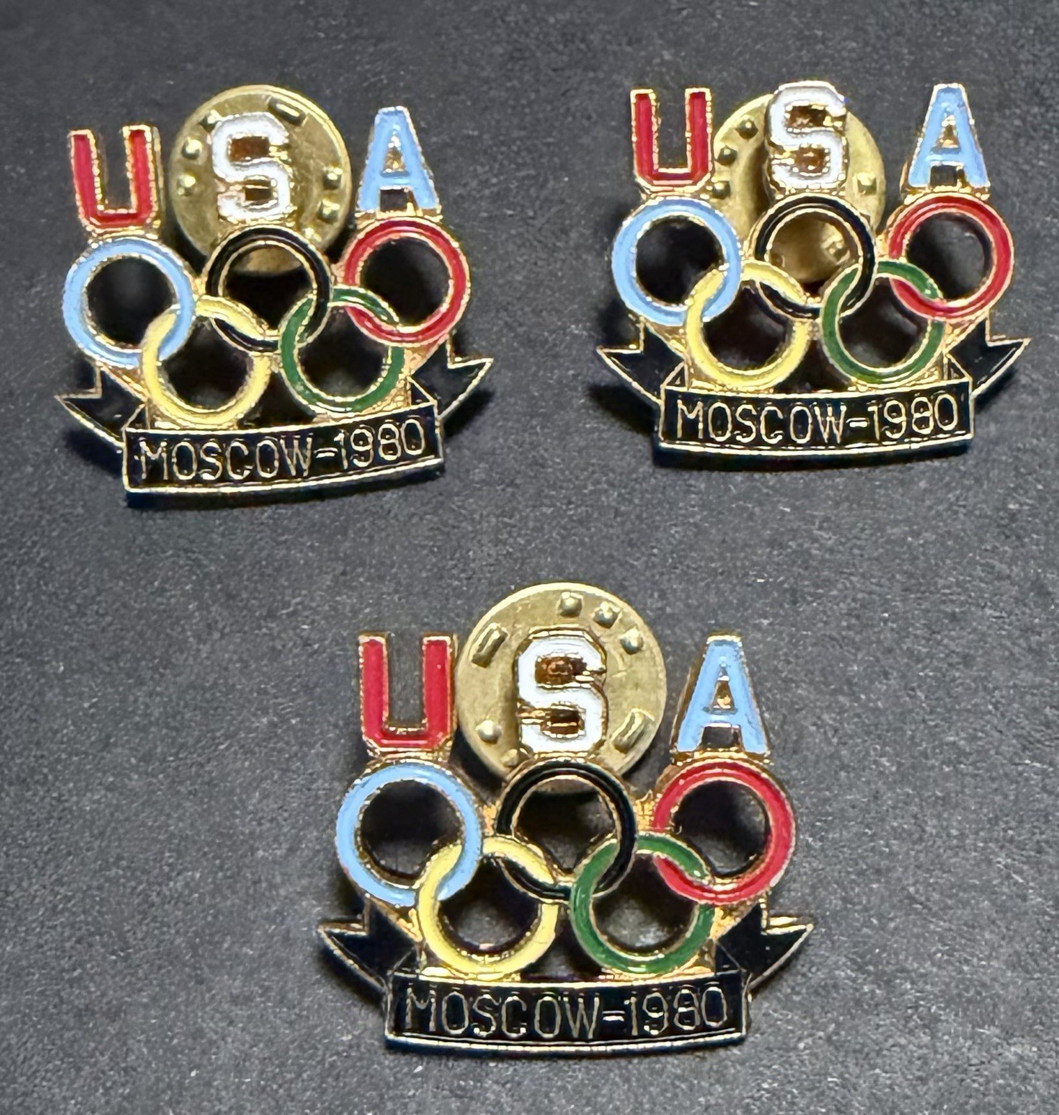 3 ORIGINAL USA OLYMPIC PINS 1980 MOSCOW SUMMER OLYMPICS BOYCOTT NEVER ISSUED 3 ORIGINAL USA OLYMPIC PINS 1980 MOSCOW SUMMER OLYMPICS BOYCOTT NEVER ISSUED