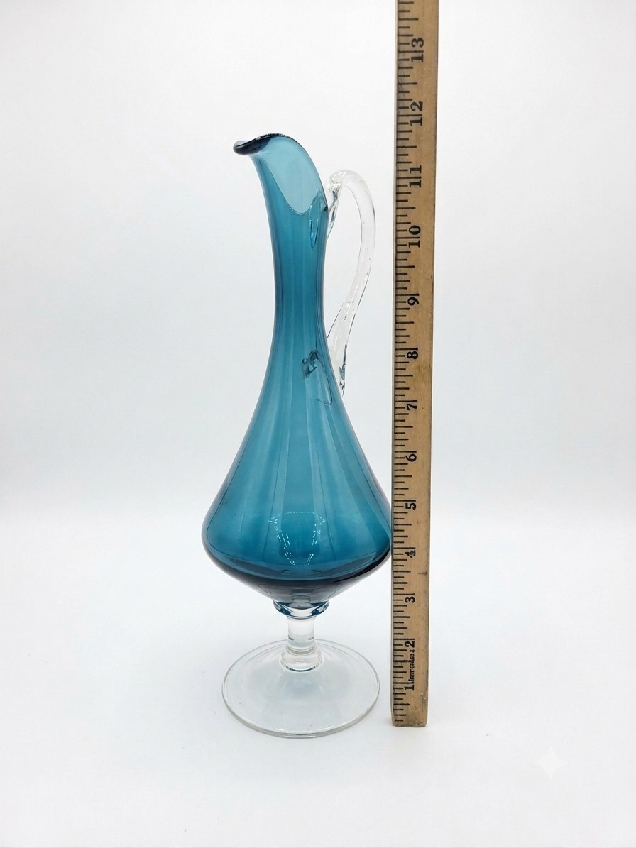 Vintage 1950's Empoli Italian glass Footed Long Neck decanter