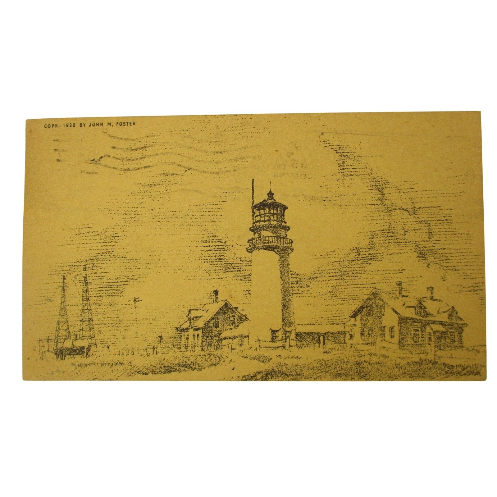 Vintage 1930 John M Foster Highland Light North Truro Mass Postcard 1937