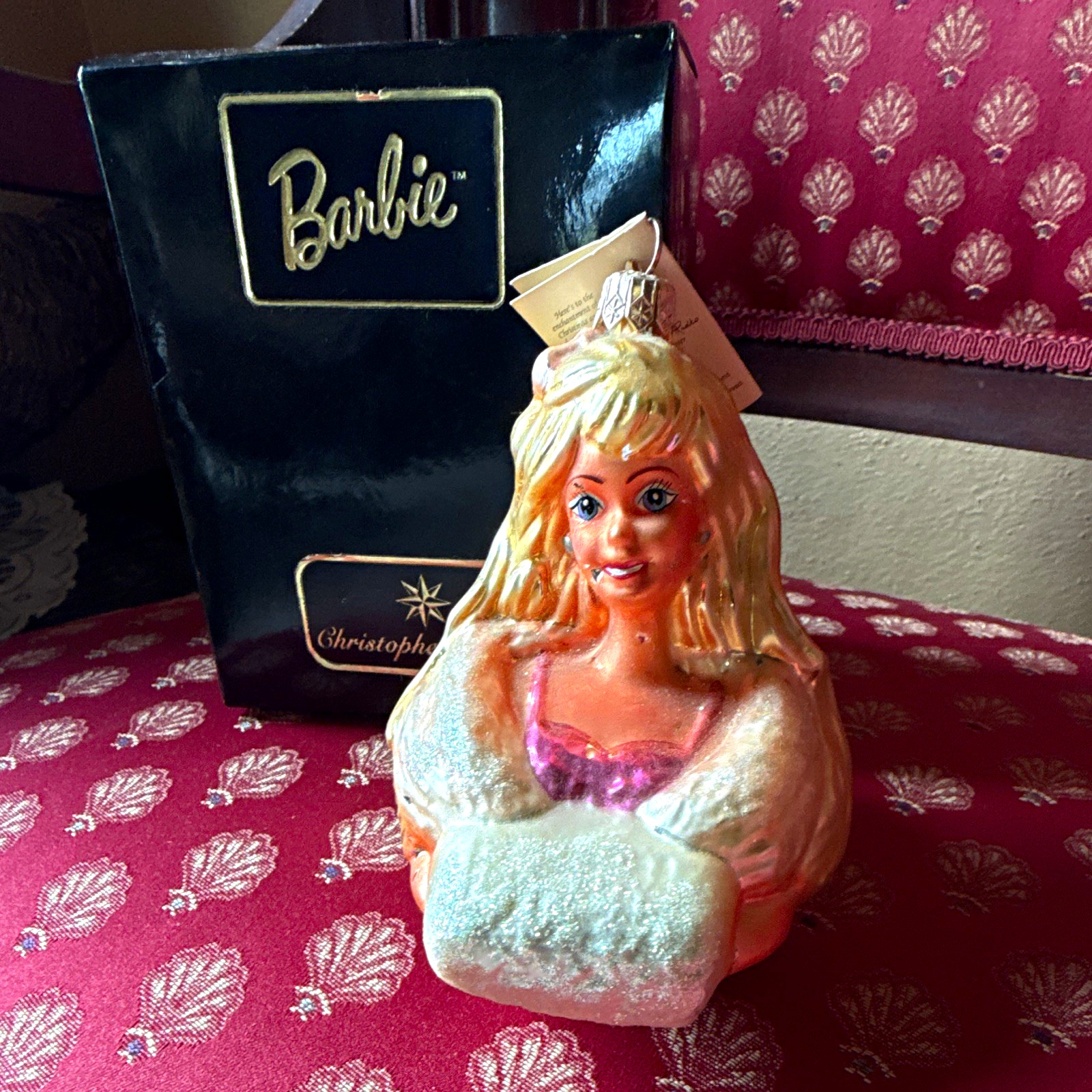 Christopher Radko Barbie Alpine Blush 1997 Glass Christmas Ornament Glitter