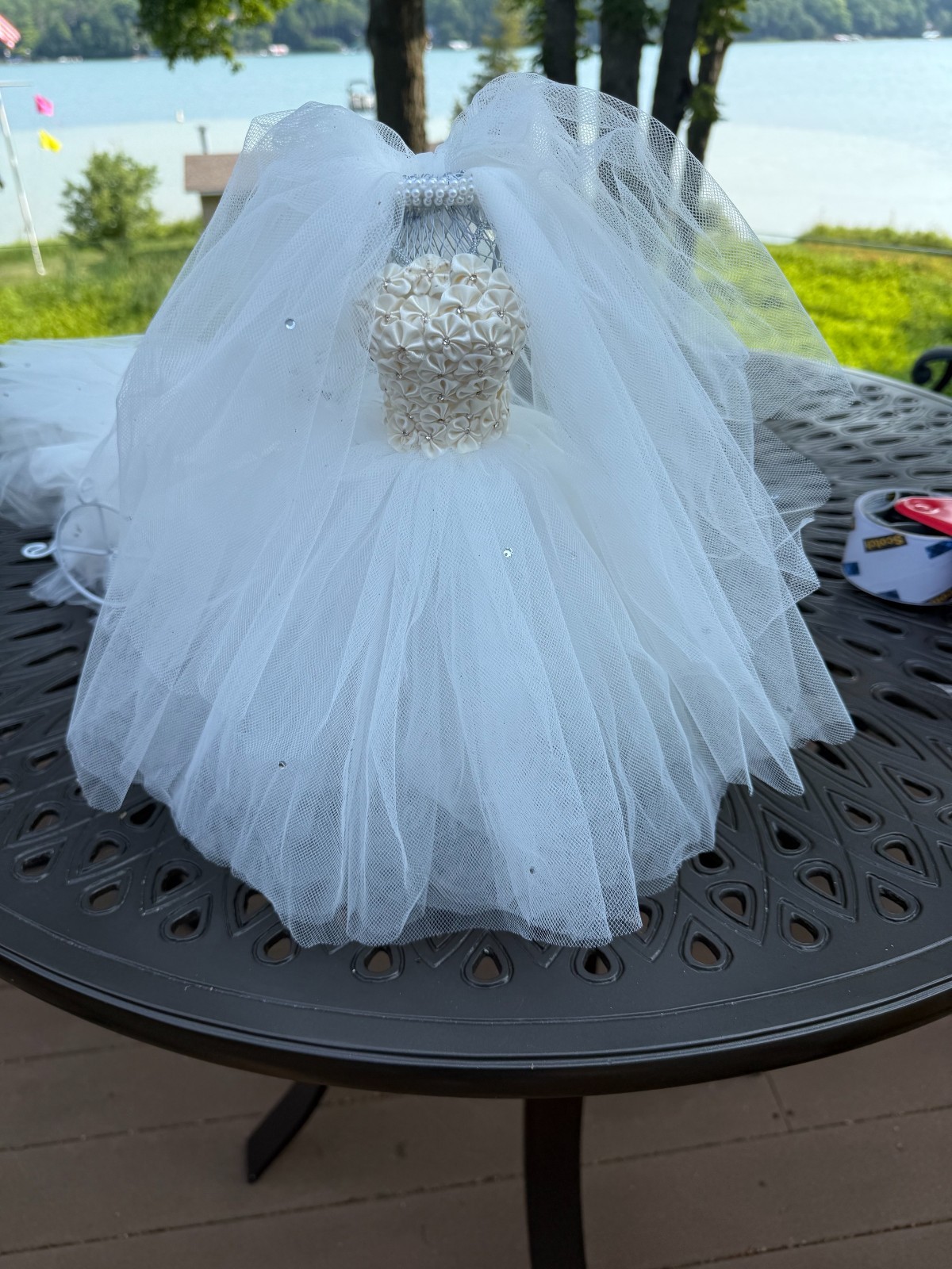 White Wedding Gown & Veil on Wire Centerpiece Display Figure White Wedding Gown & Veil on Wire Centerpiece Display Figure