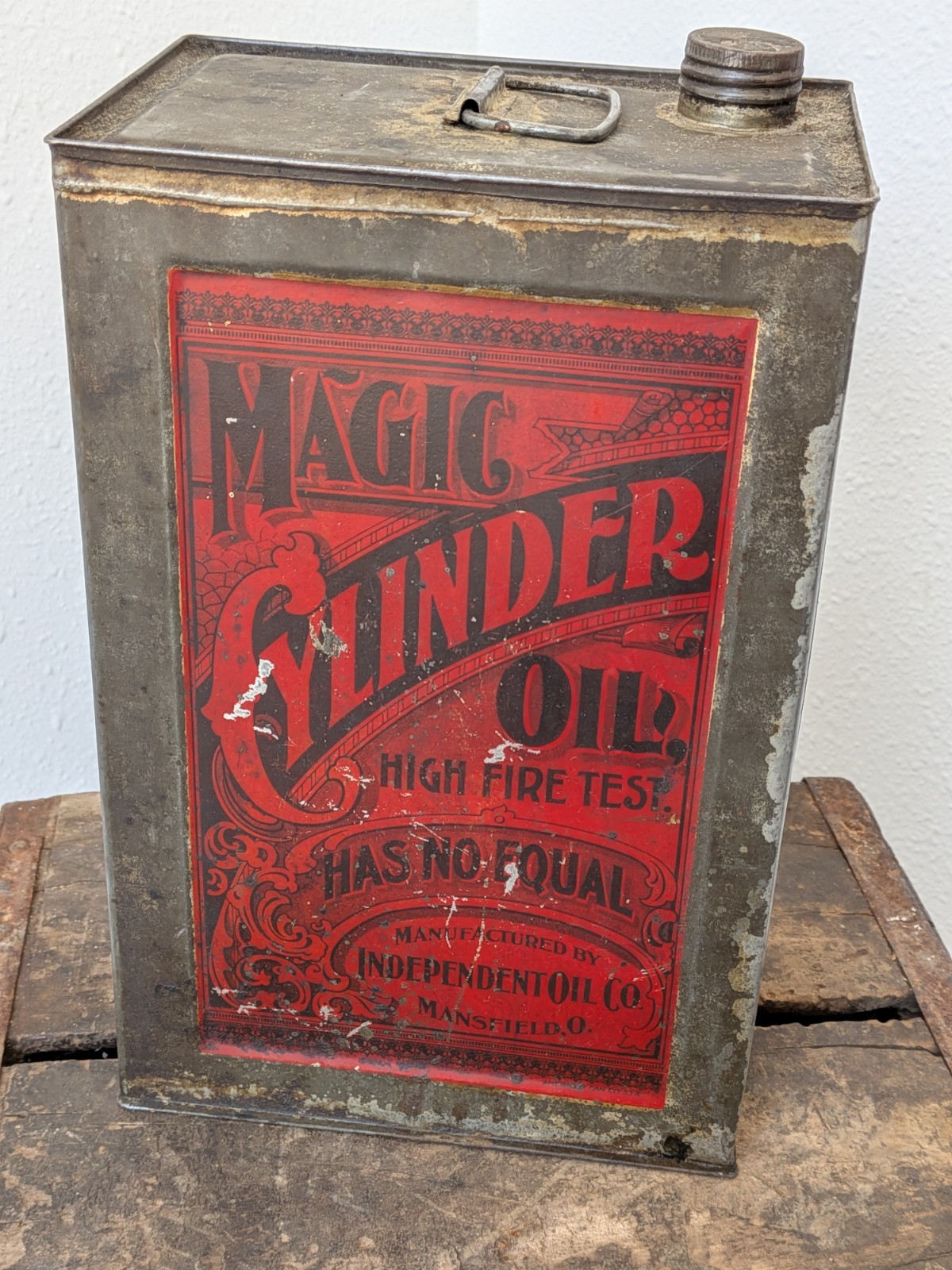 One Gallon Magic Cylinder Independent Oil Co Can Advertising Mansfield Ohio Sign