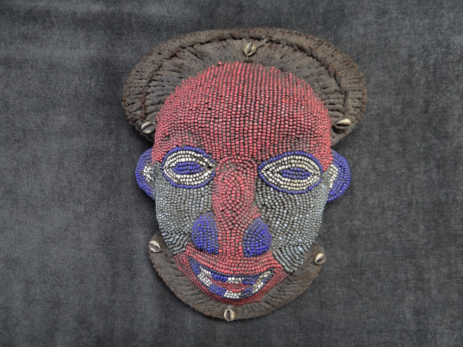 Vintage 1900s Bamileke African Beaded Wall Hanging Mask