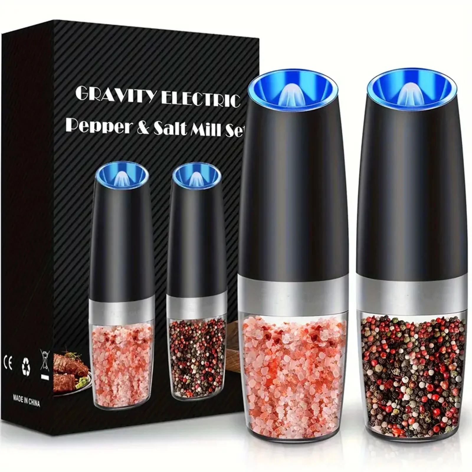 2-Pack Gravity Electric Salt & Pepper Grinders