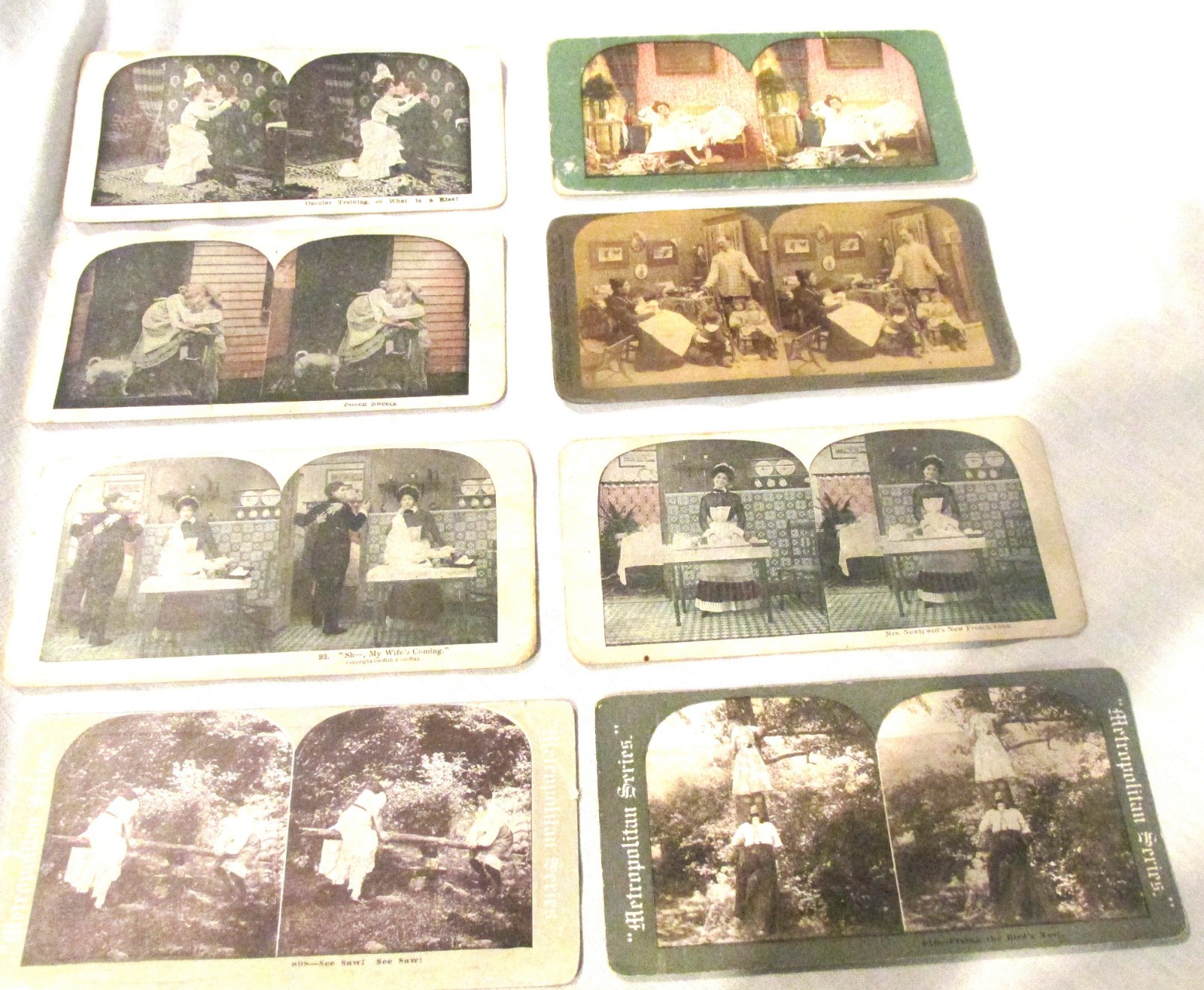 Vtg. Antique Stereoscope Cards Couples Humorous -Eight Vtg. Antique Stereoscope Cards Couples Humorous -Eight
