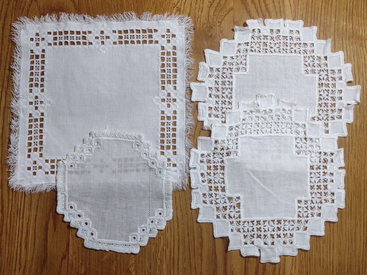 4 Vtg handmade Cotton White Doilie