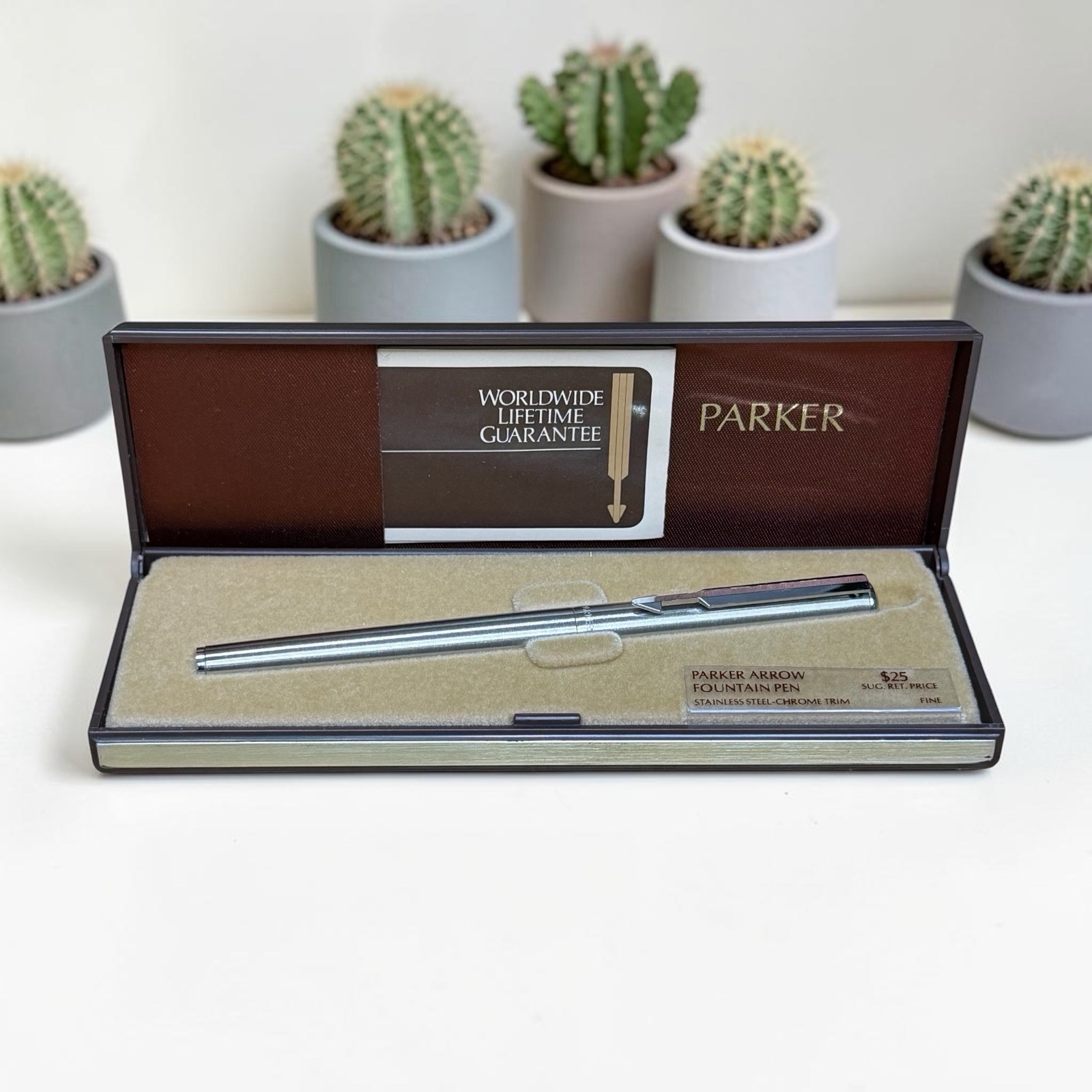 NOS Parker Arrow Flighter Stainless Steel Fountain Pen Fine Nib w/ Box USA