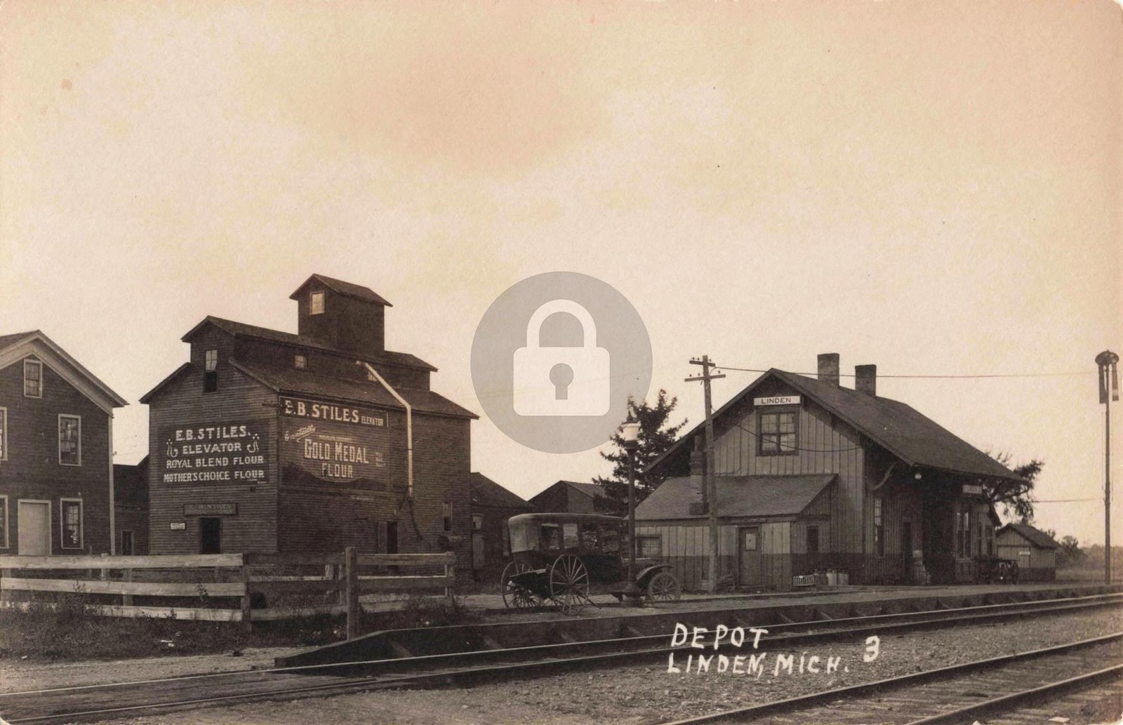 Railroad Depot 3 Linden MI Michigan RPPC Photo Postcard COPY Railroad Depot 3 Linden MI Michigan RPPC Photo Postcard COPY