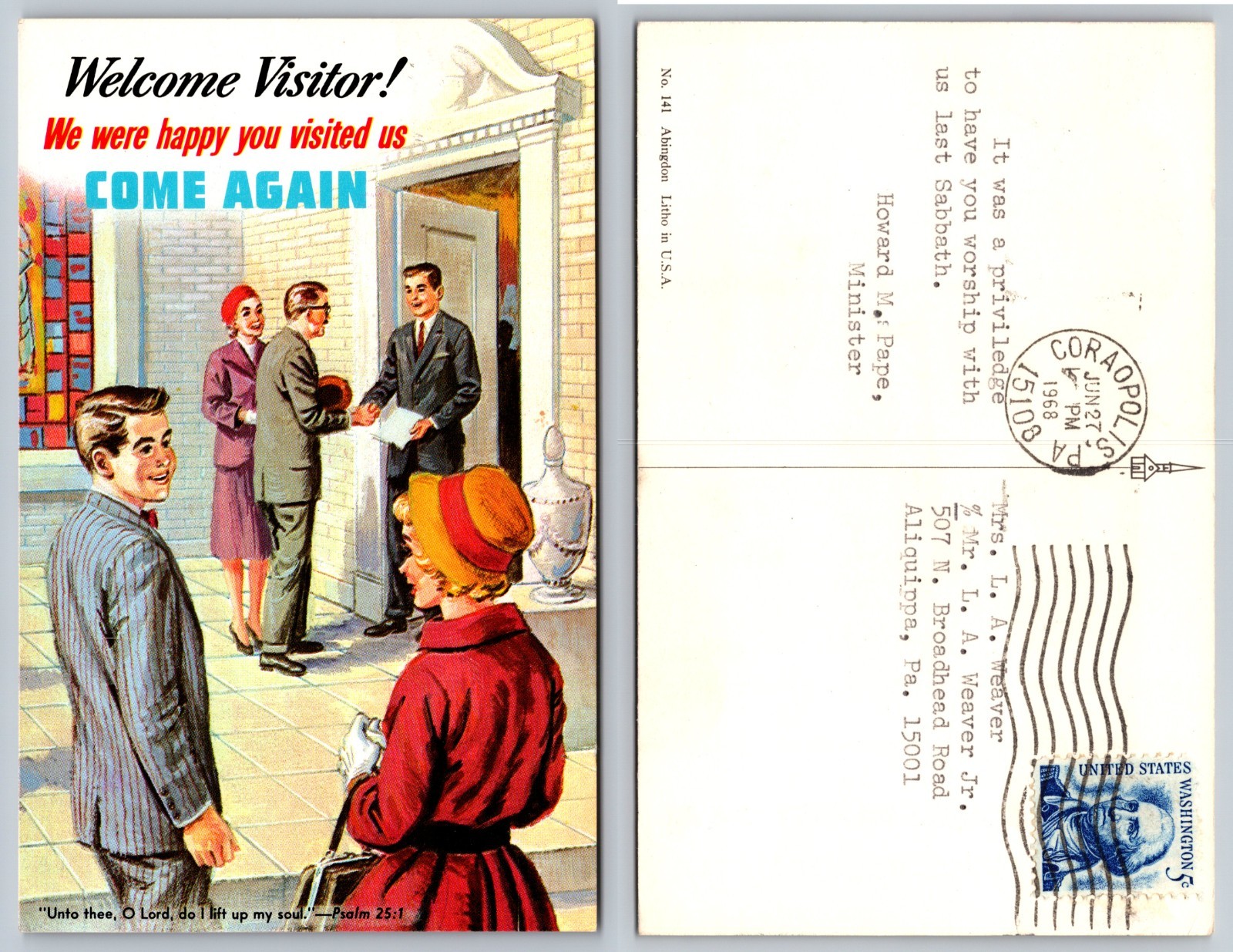 Welcome Visitor Church Greeting Illustration Postcard Welcome Visitor Church Greeting Illustration Postcard