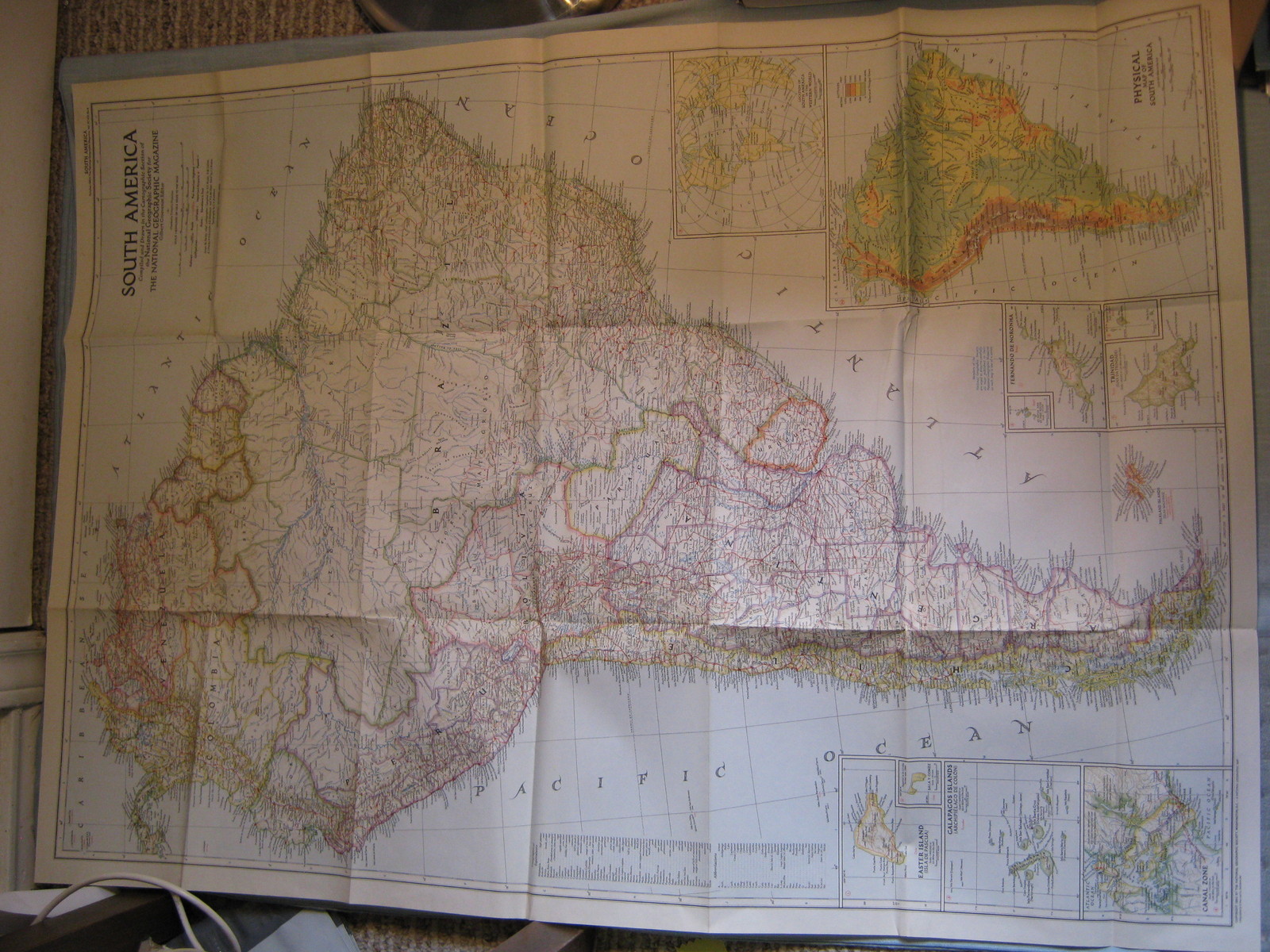 VINTAGE LARGE SOUTH AMERICA WALL MAP National Geographic October 1950